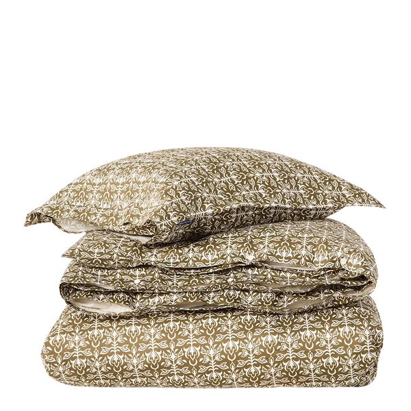 Sengesett 140x220 cm bomullssateng ornament olive/white