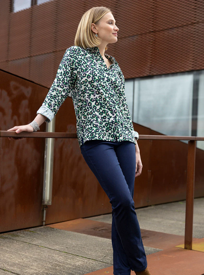 Chemisier femme coton imprimé vert