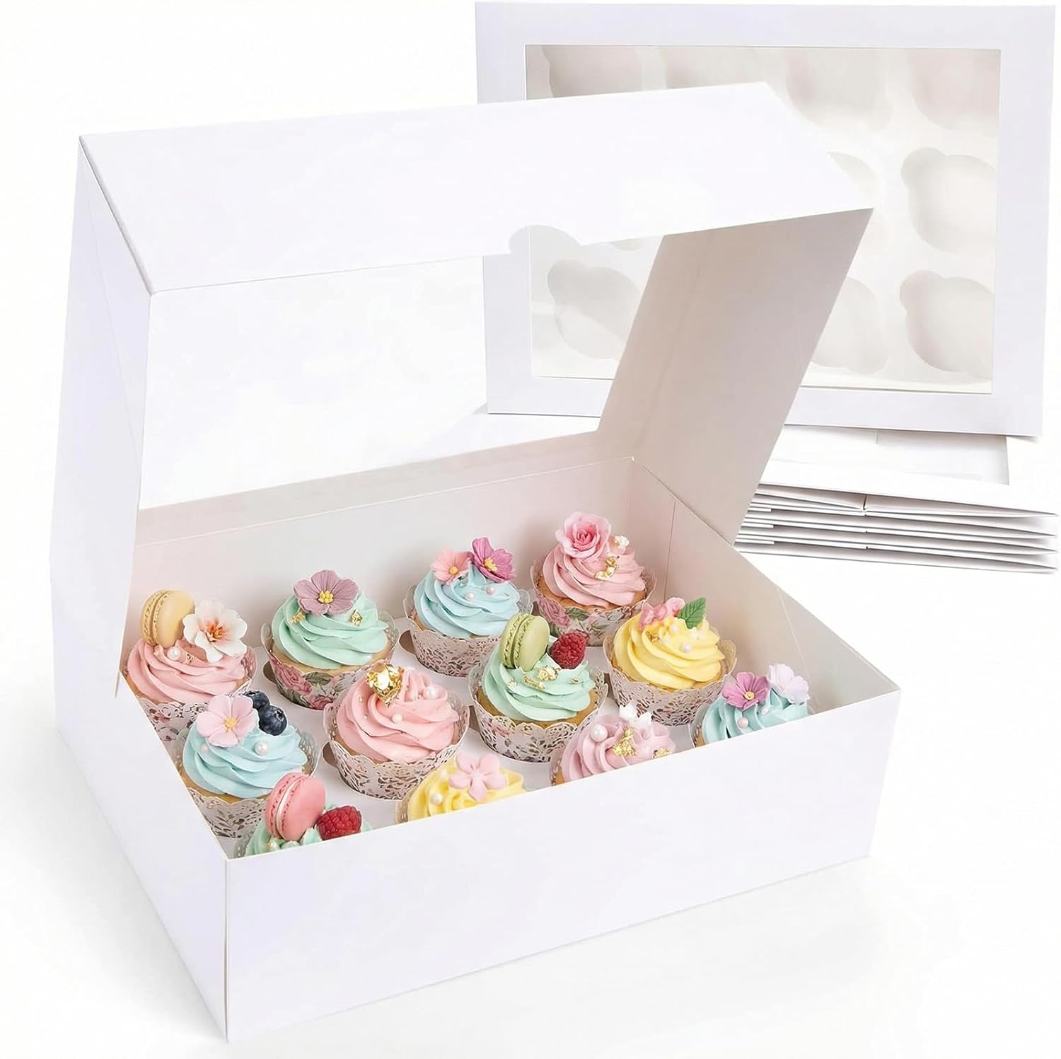VGOODALL 12 Count Cupcake Boxes, 12 PCS Cupcake Holder with Window