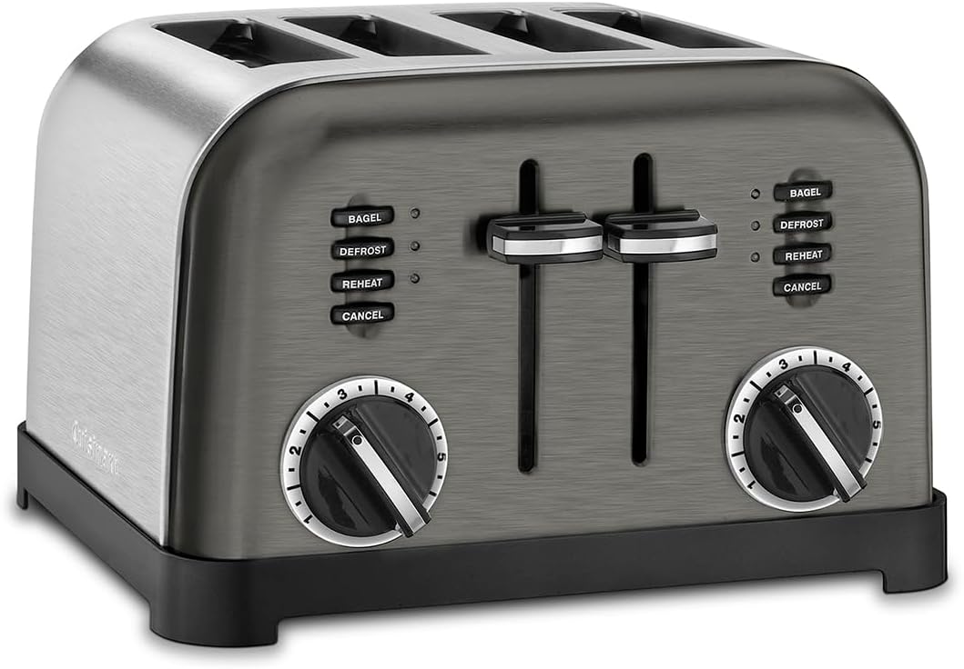 Cuisinart Toaster, Extra-Wide Slots, Stainless Steel, 4-Slice| Bagel, pastry & bread toaster with defrost/reheat functions, 6-setting browning dials & a slide-out crumb tray, CPT-180P1
