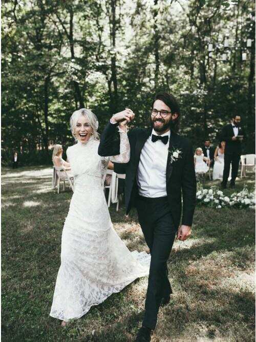 Mermaid High Neck Backless Long Sleeves Boho Lace Wedding Dress DML48