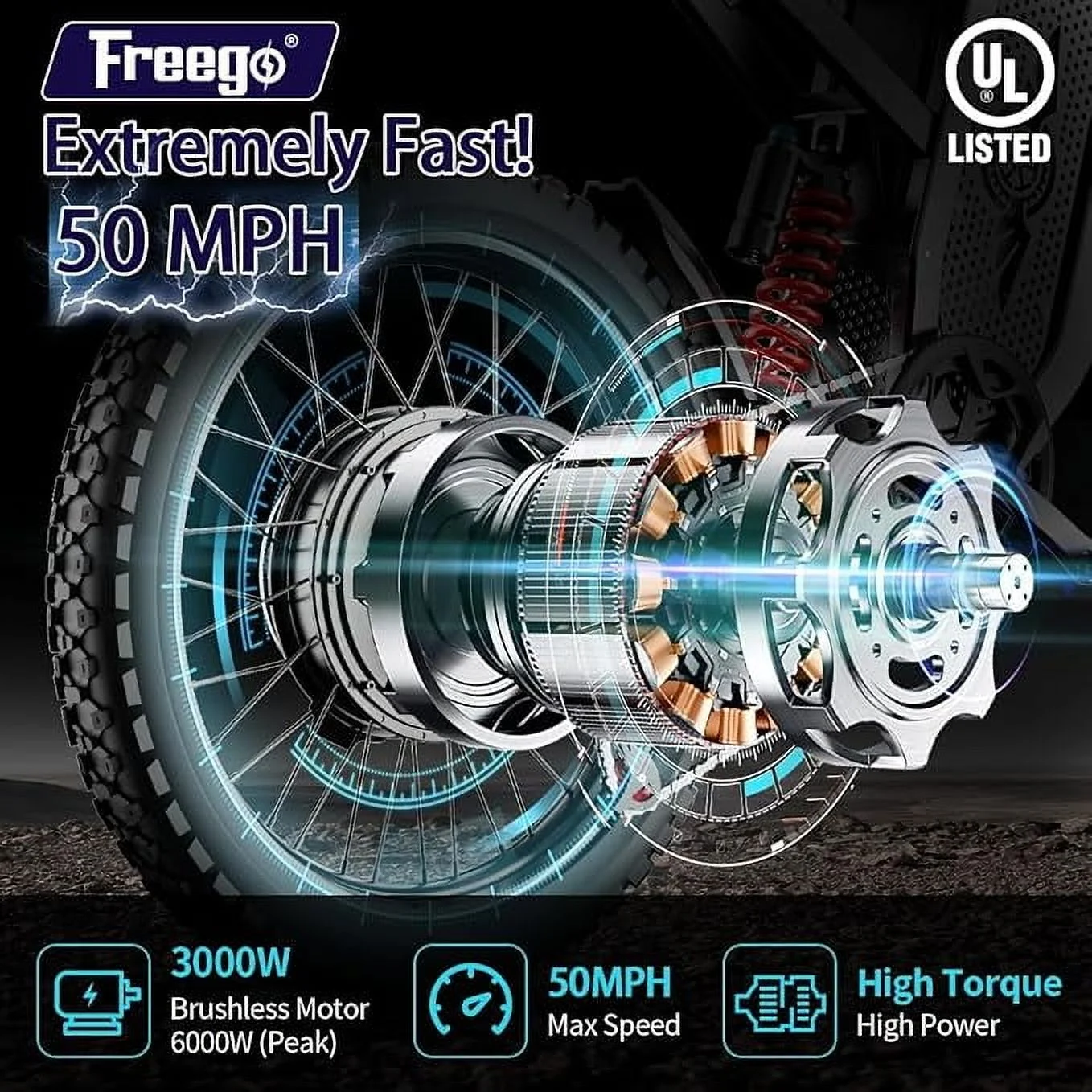 6000W(Peak) Motor 60V/30Ah Battery X2Pro Electric Motorcycle for Adults, Electric Bike,50MPH/7 Speed Off Road Electric Bicycle,19x2 Full Suspension/Four-Piston Hydraulic Brake UL2849MTB(X2 pro Gray) - Image 6