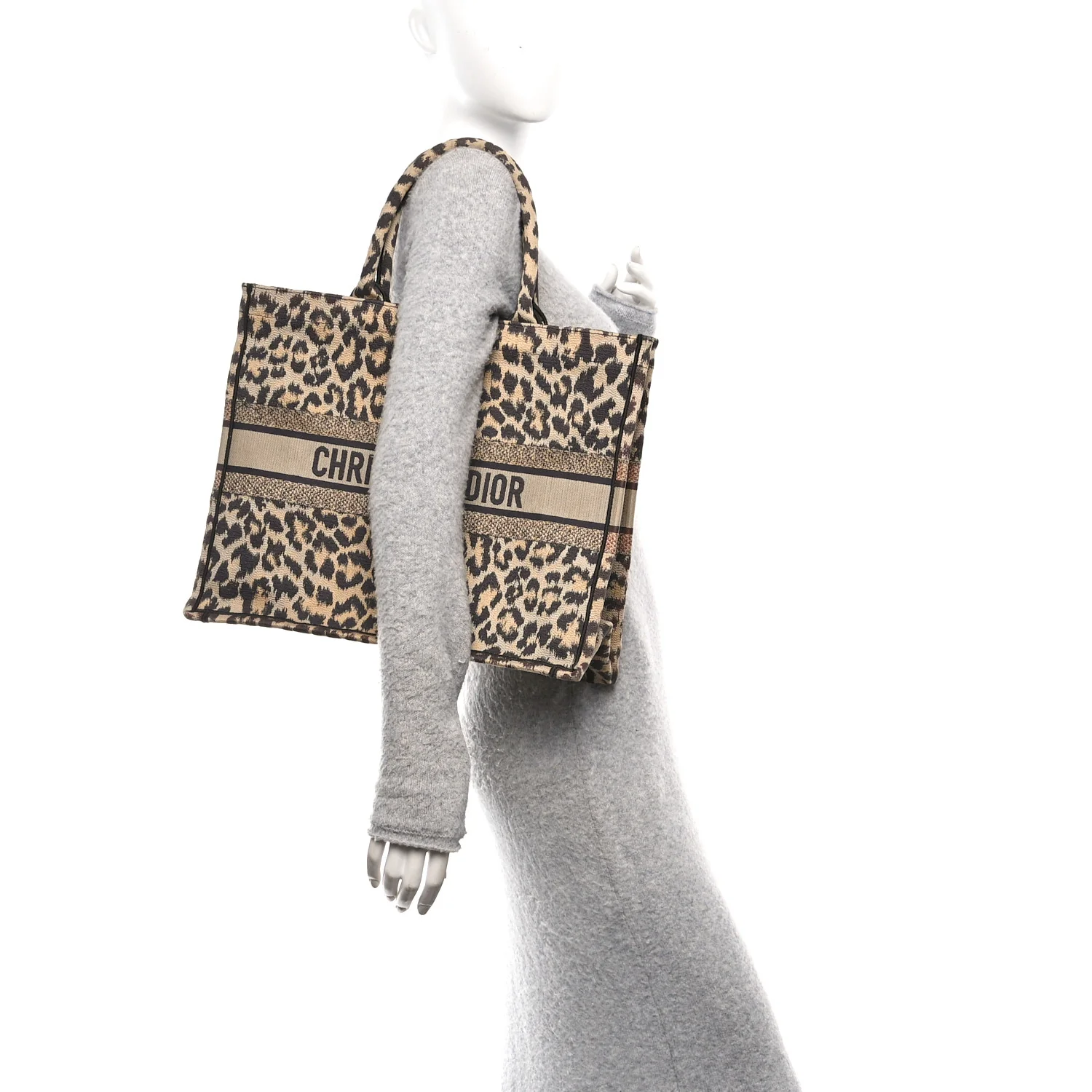 Canvas Mizza Embroidered Large Leopard Book Tote Beige