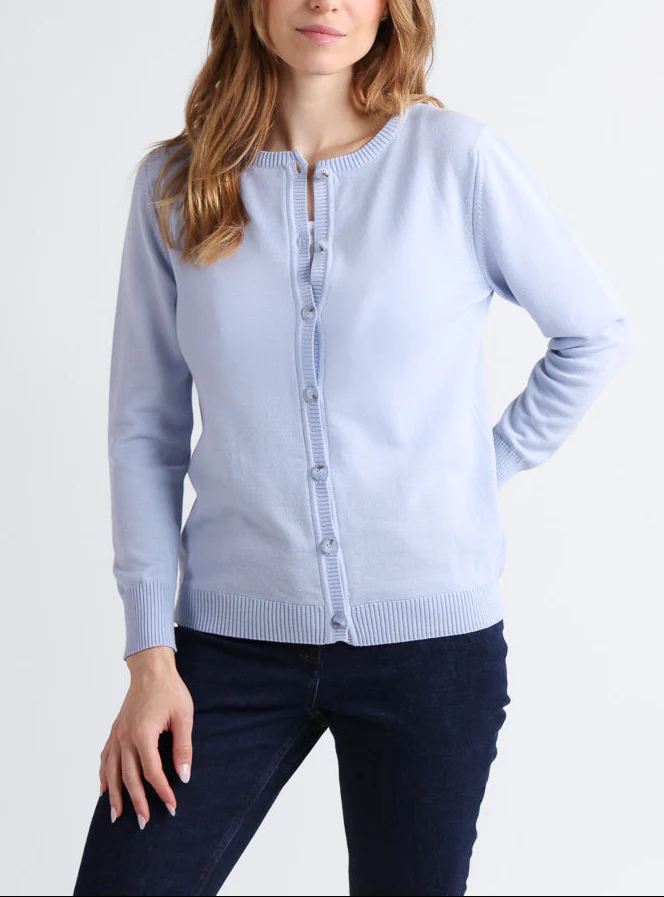 Cardigan femme en laine mérinos bleu ciel