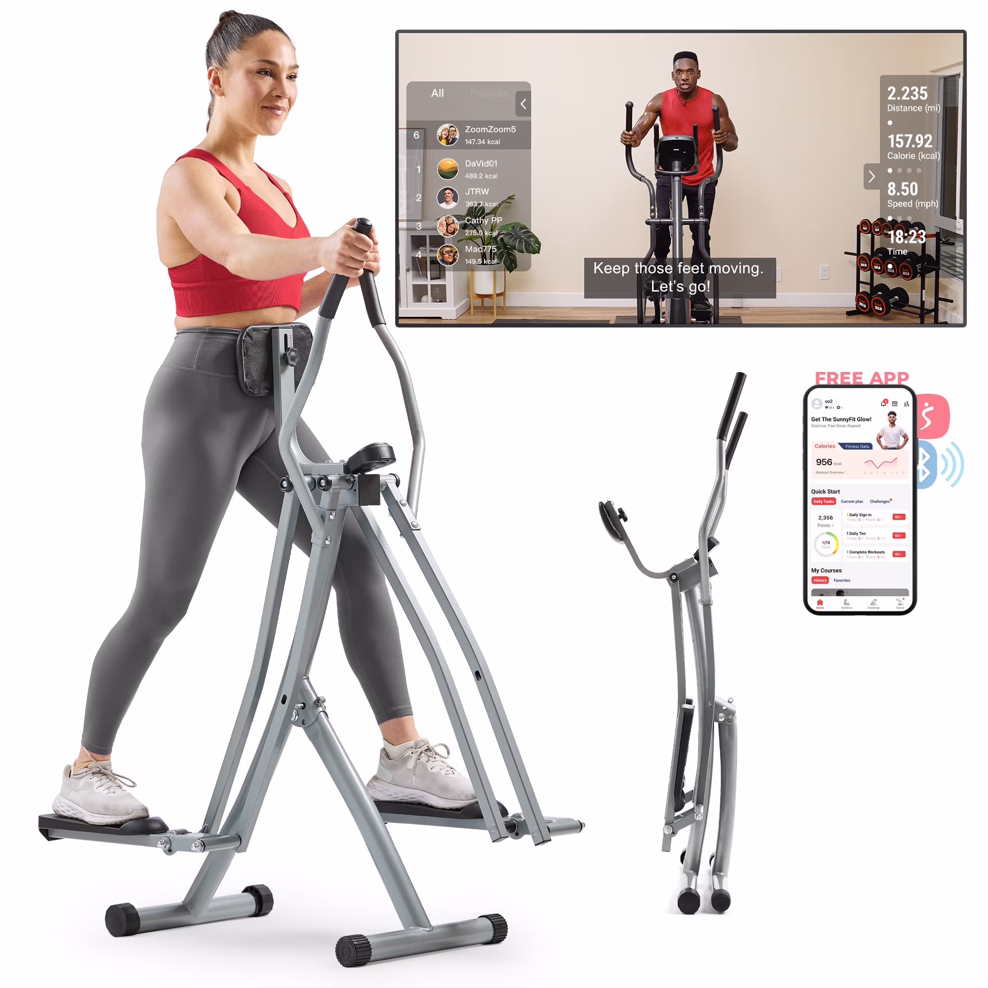 Manual Air Walker Elliptical �?30�?Stride, Low Impact, Lightweight, Quiet with Free SunnyFit App(Smart)