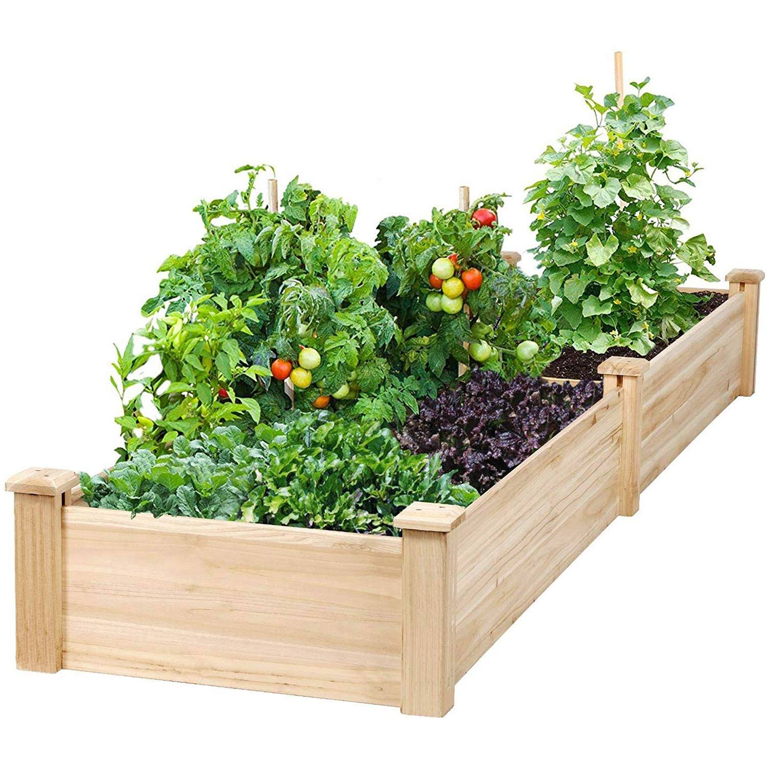 Incbruce 96x25x10 in Wooden Raised Garden Bed Planter, No-bolt Assembly Elevated Flower Bed Boxes Kit for Vegetable Flower Herb Gardening, Natural