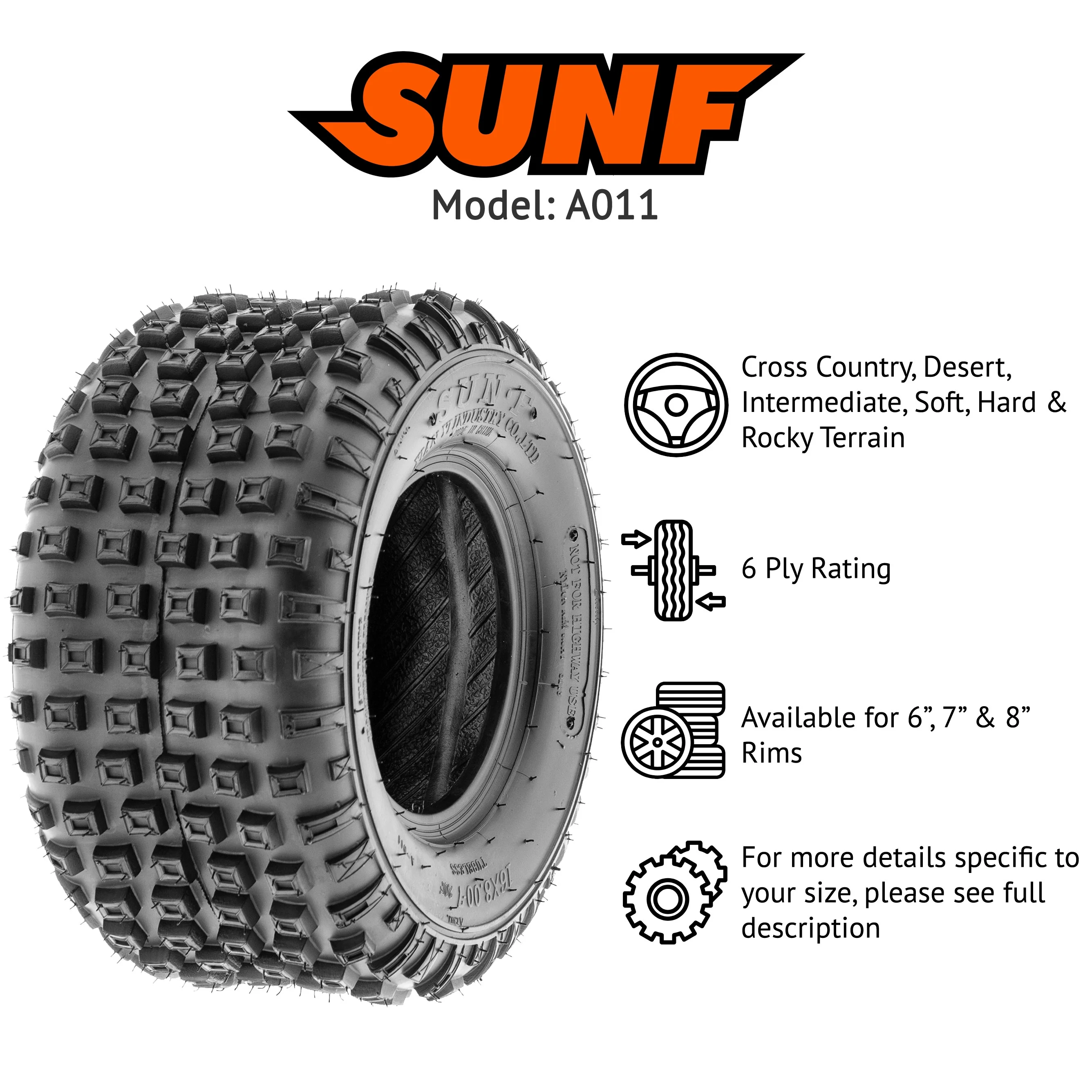 Sunf Loose Terrain Lawn Mower ATV UTV Quad Tires 25x12 - 9 25x12x9 6 PR A011 (Pair of 2)