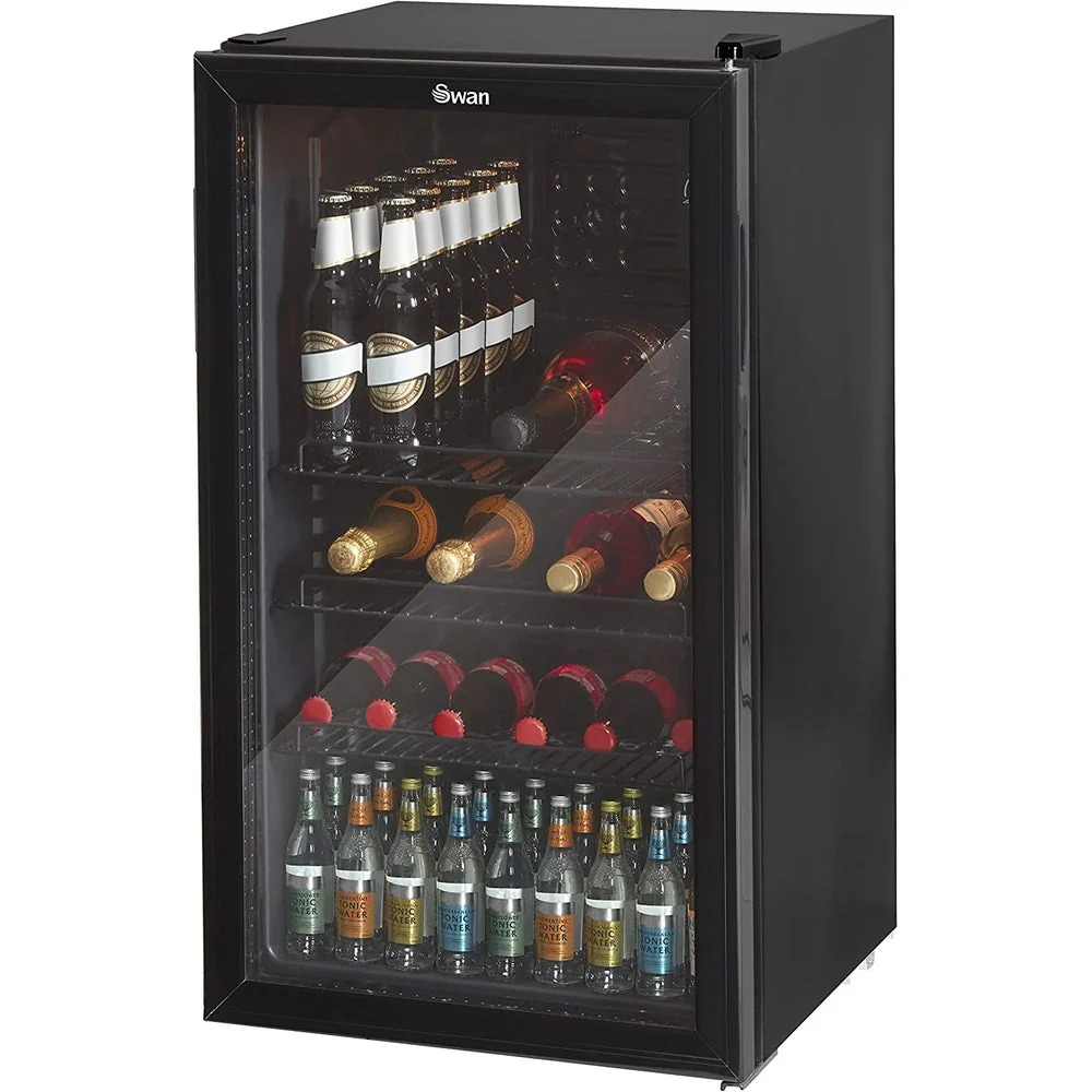 Swan 80L Glass Fronted Under Counter Fridge, Wine Beer and Beverage Cooler