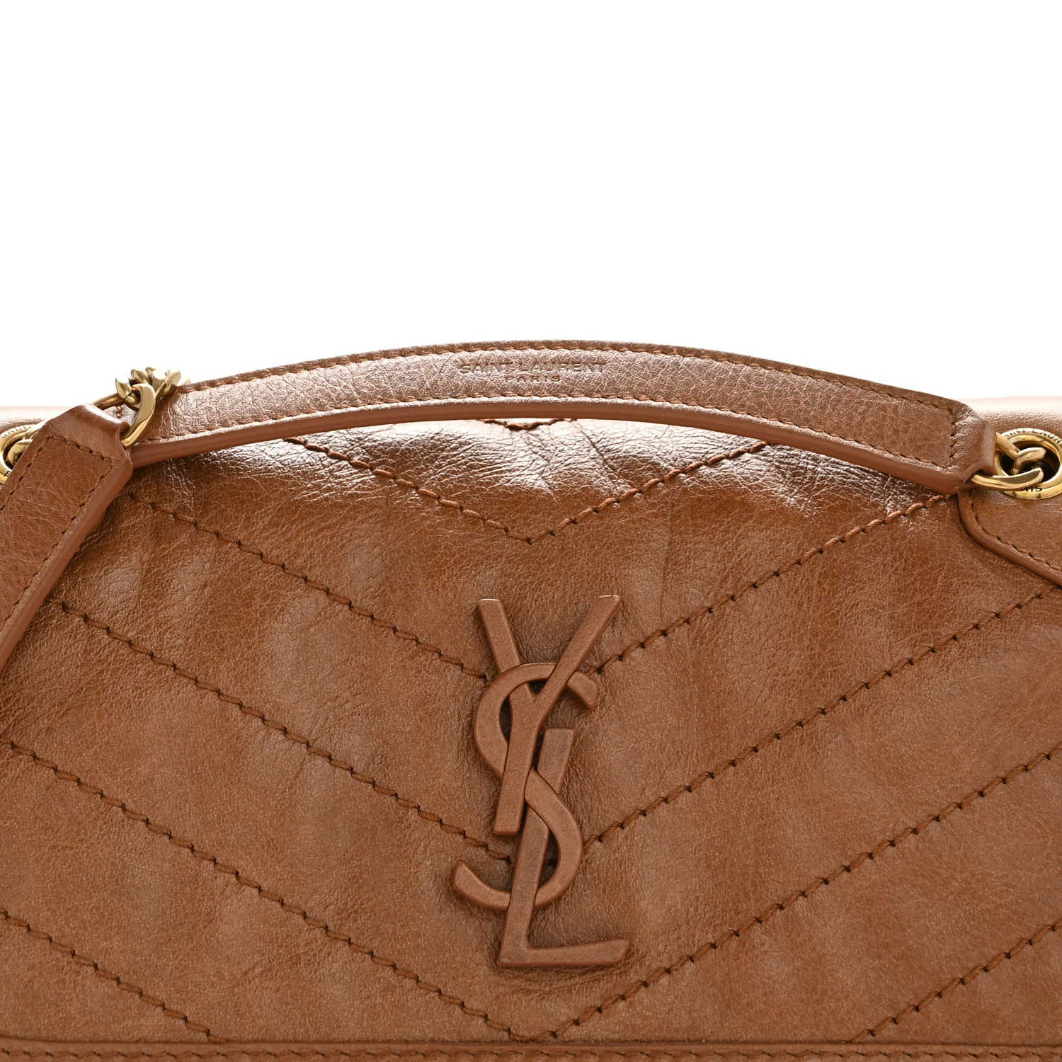 Crinkled Calfskin Matelasse Monogram Baby Niki Chain Satchel Light Caramel