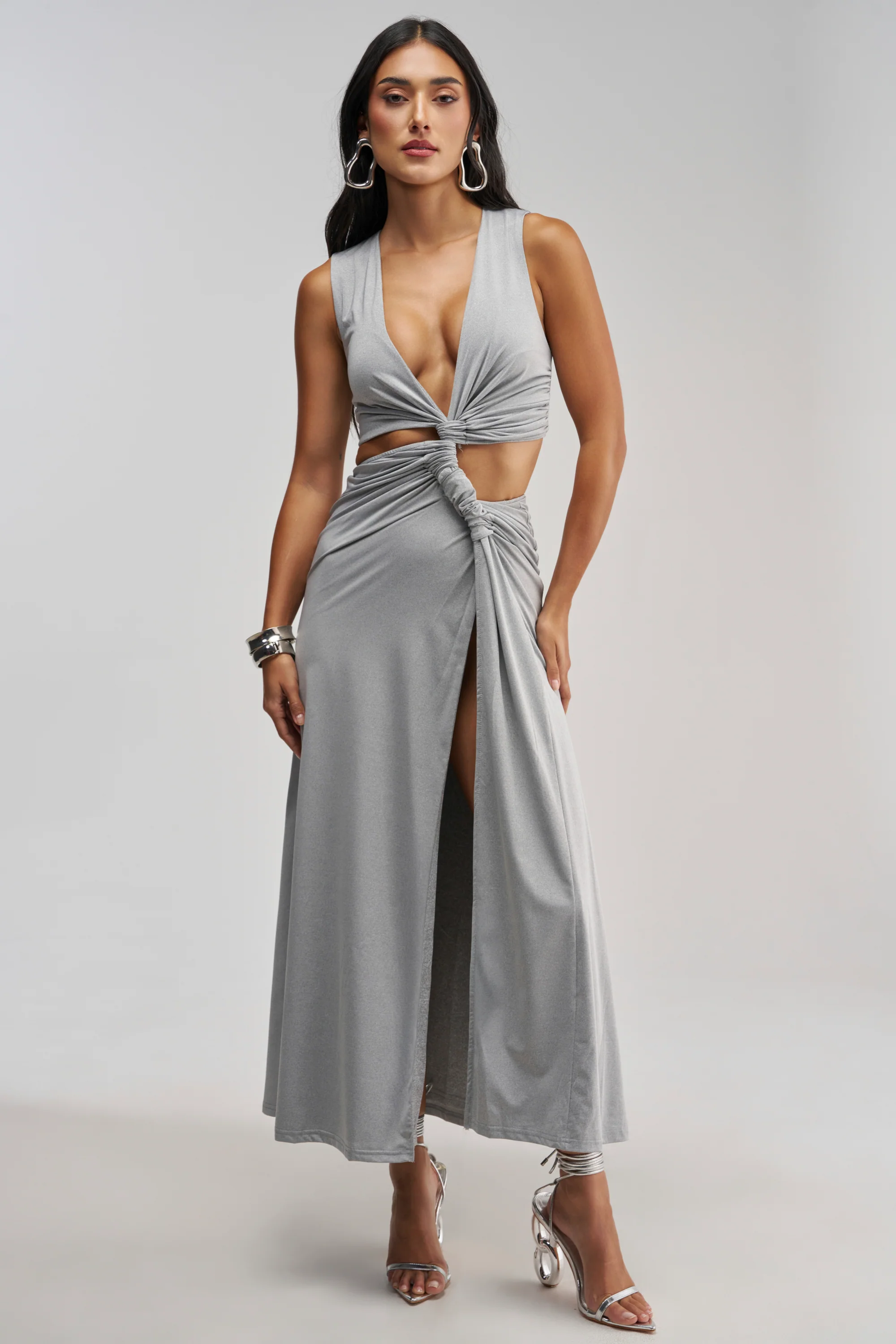 FIND ME IN THE PENTHOUSE MAXI DRESS IN HEATHER GREY - Akira Store