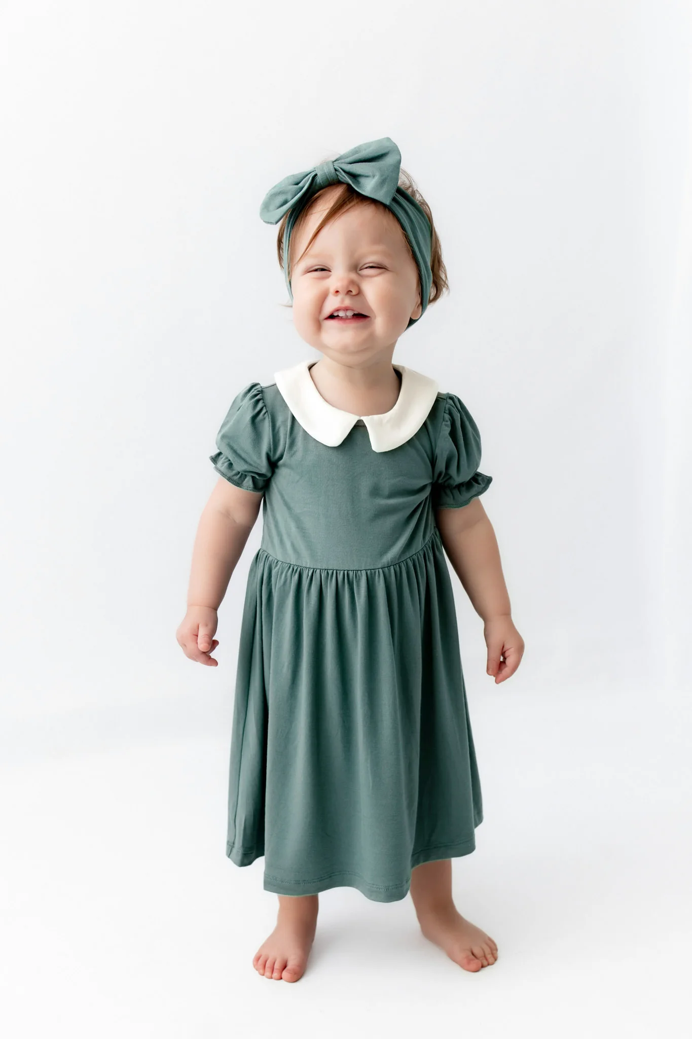 Peter Pan Collar Bodysuit Dress in Pine