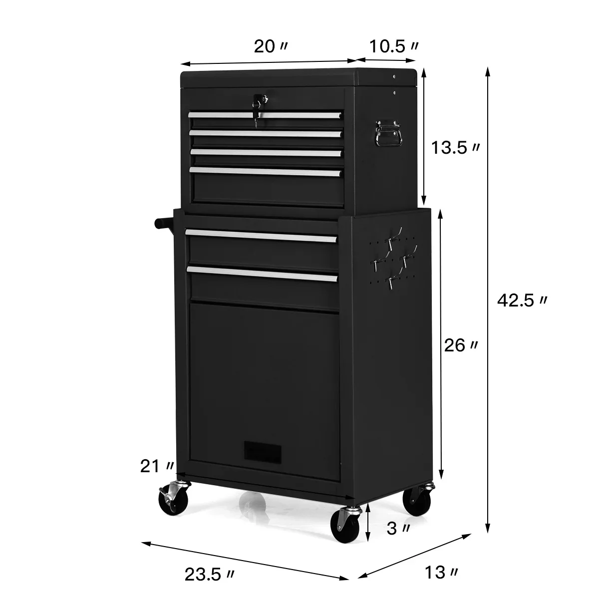 Costway 2 in 1 Rolling Cabinet Storage Chest Box Organizer w/ 6 Drawers Black