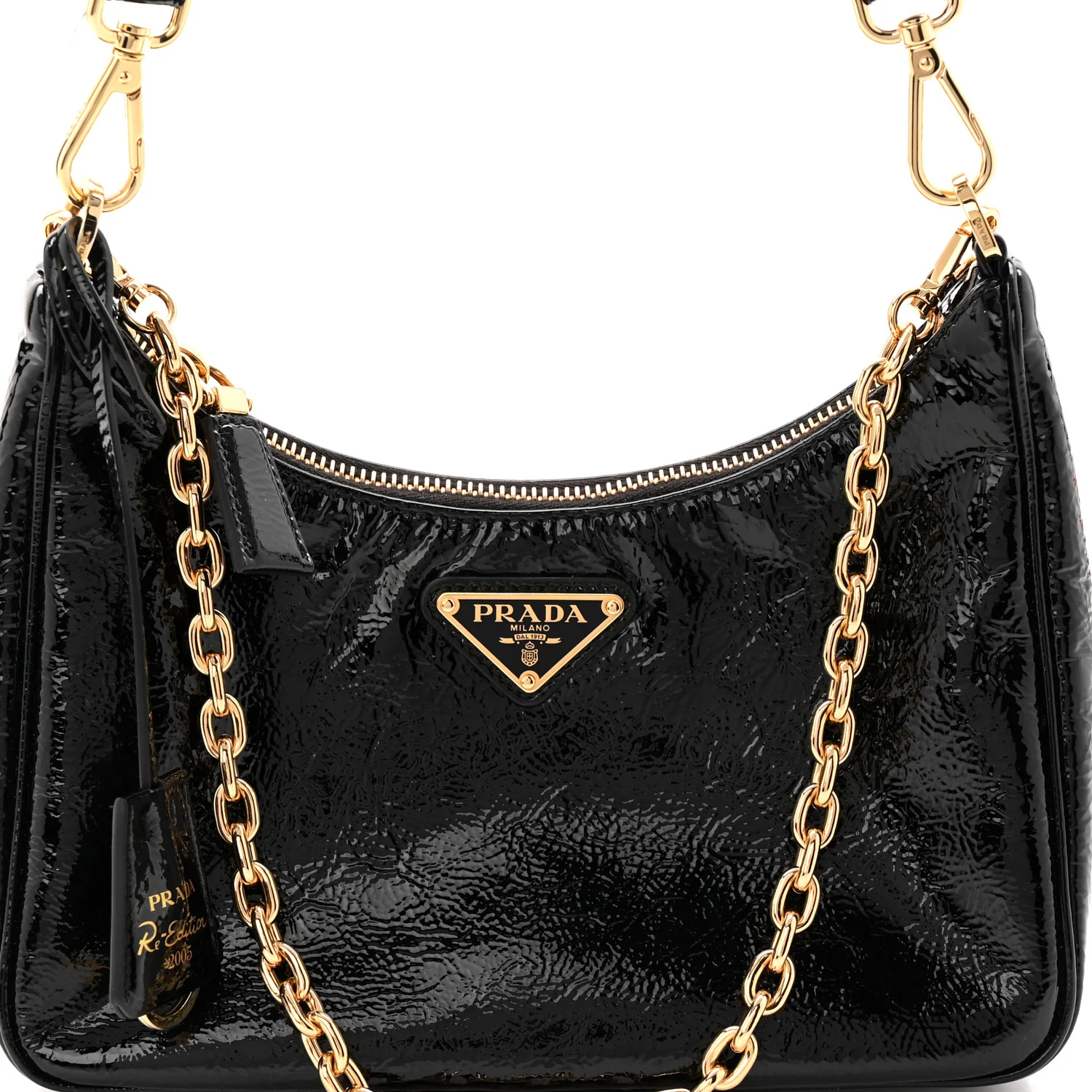 Patent Naplak Re-Edition 2005 Shoulder Bag With Charm Black