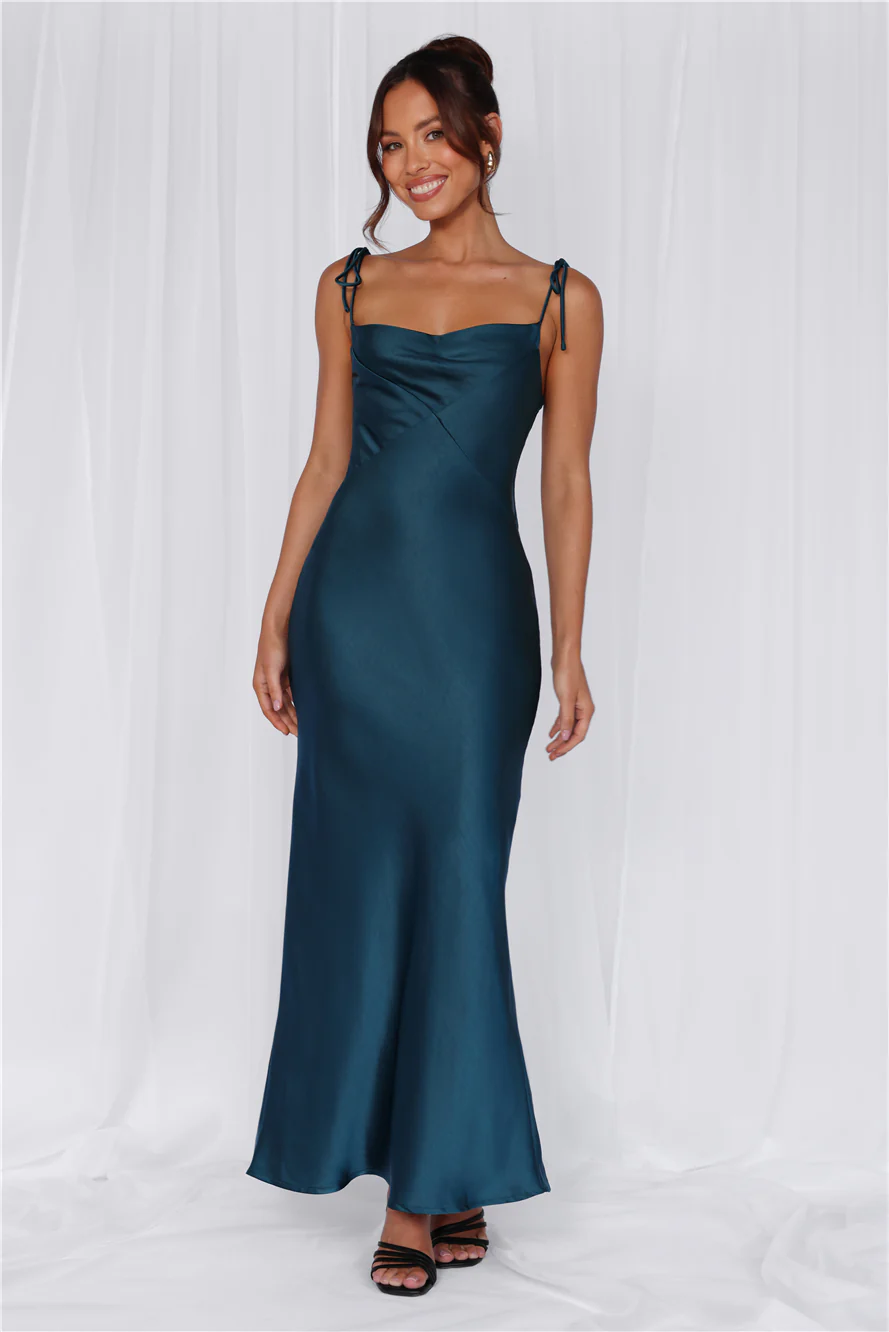 HELLO MOLLY The Penelope Cowl Satin Maxi Dress Teal