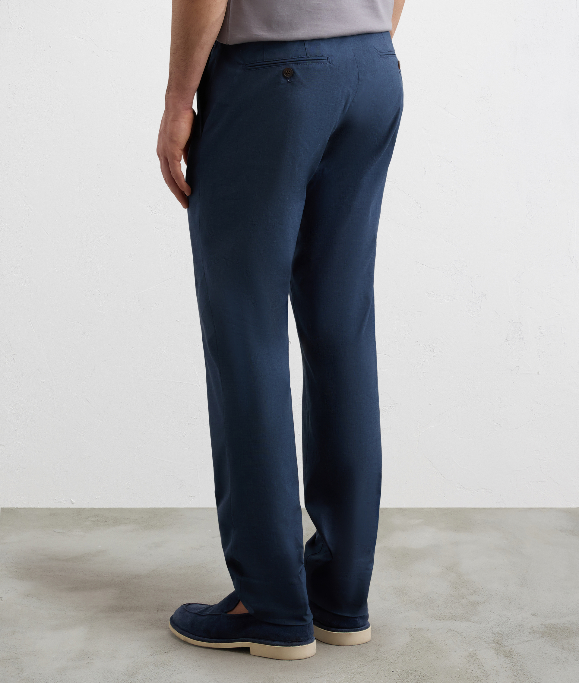 NAVY BLUE MICROSTRUCTURE COTTON AND ELASTANE FLAT FRONT CHINO