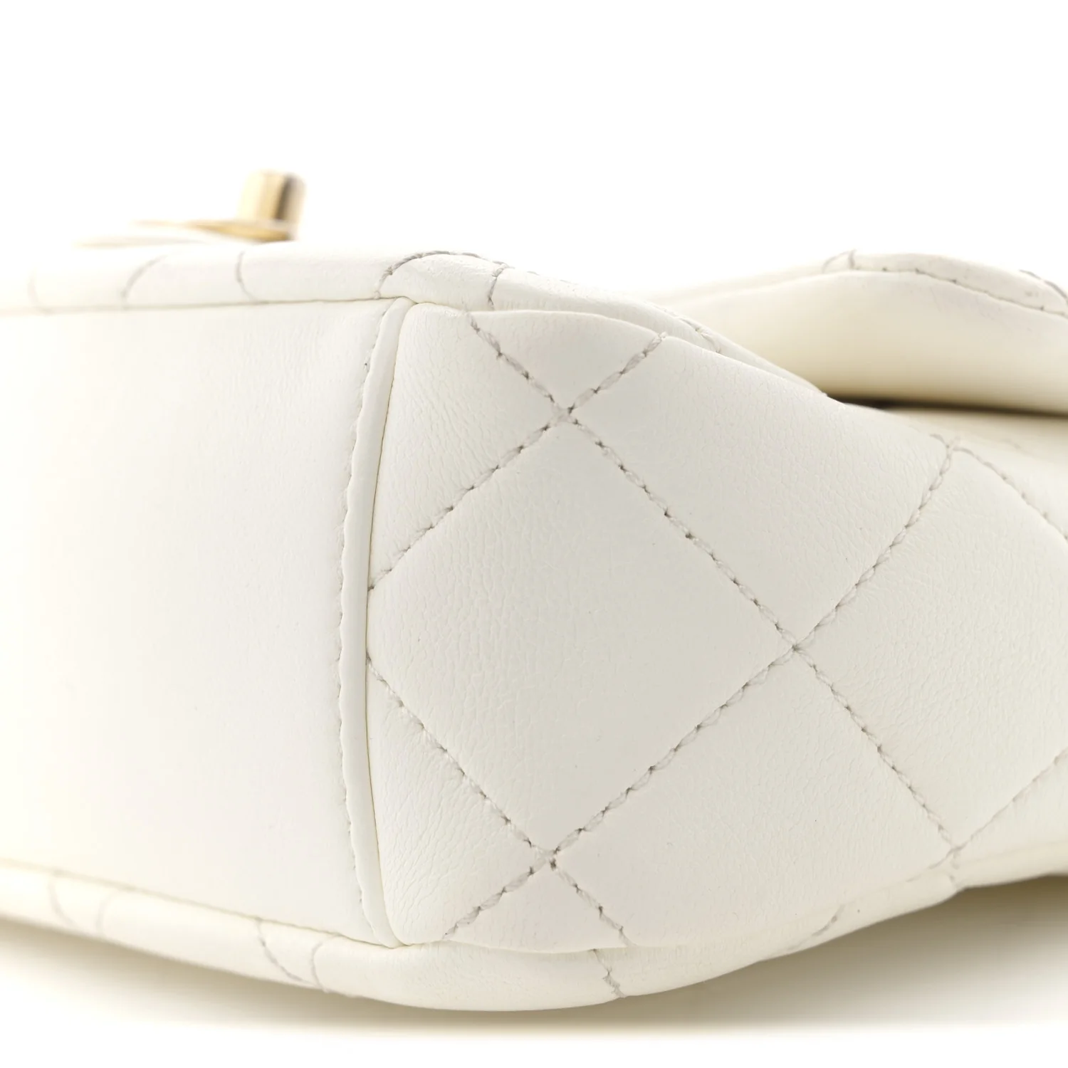Shiny Lambskin Quilted Mini Flap White