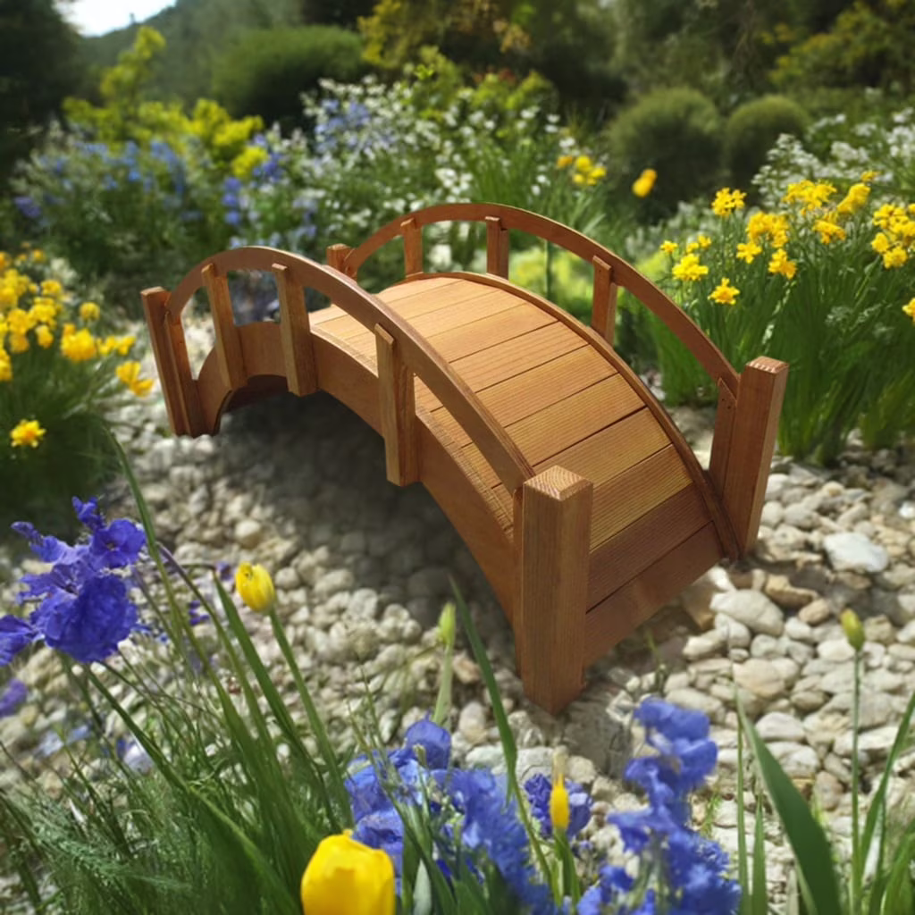 SamsGazebos Miniature Japanese Wood Garden Bridge, 25-Inch, Tan, Waterproofed