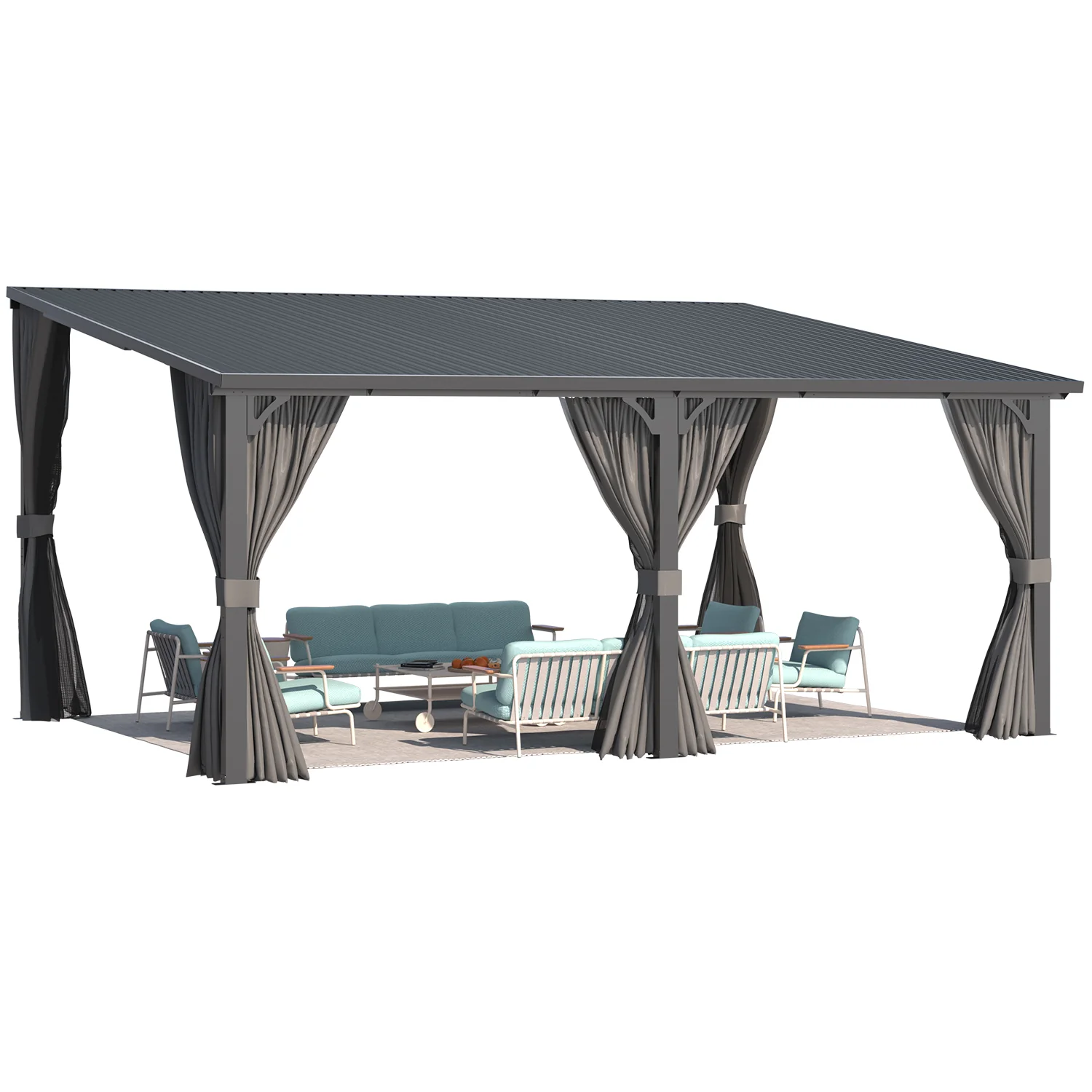 AECOJOY 16'x12' Outdoor Hardtop Metal Gazebo with Curtain and Netting
