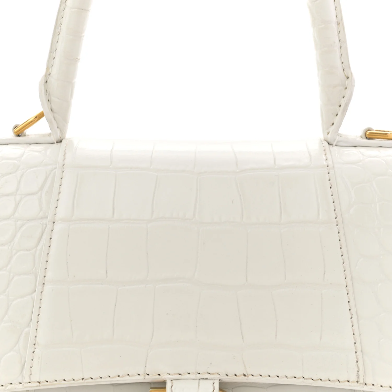 Calfskin Crocodile Embossed Small Hourglass Top Handle Bag White