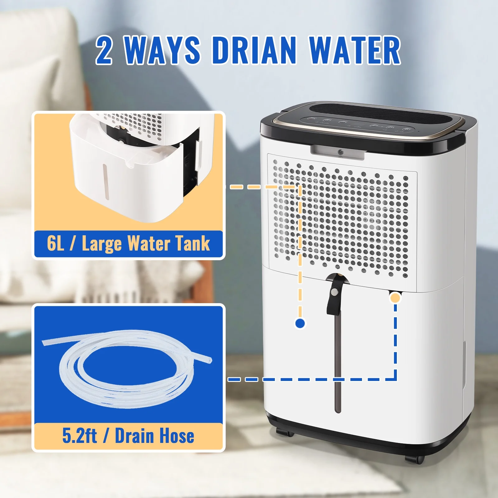Dehumidifiers 15 Pints Max for 1000 Sq ft for Basements Home with Drain Hose, 24Timer, New(1.6 gal) - Image 10