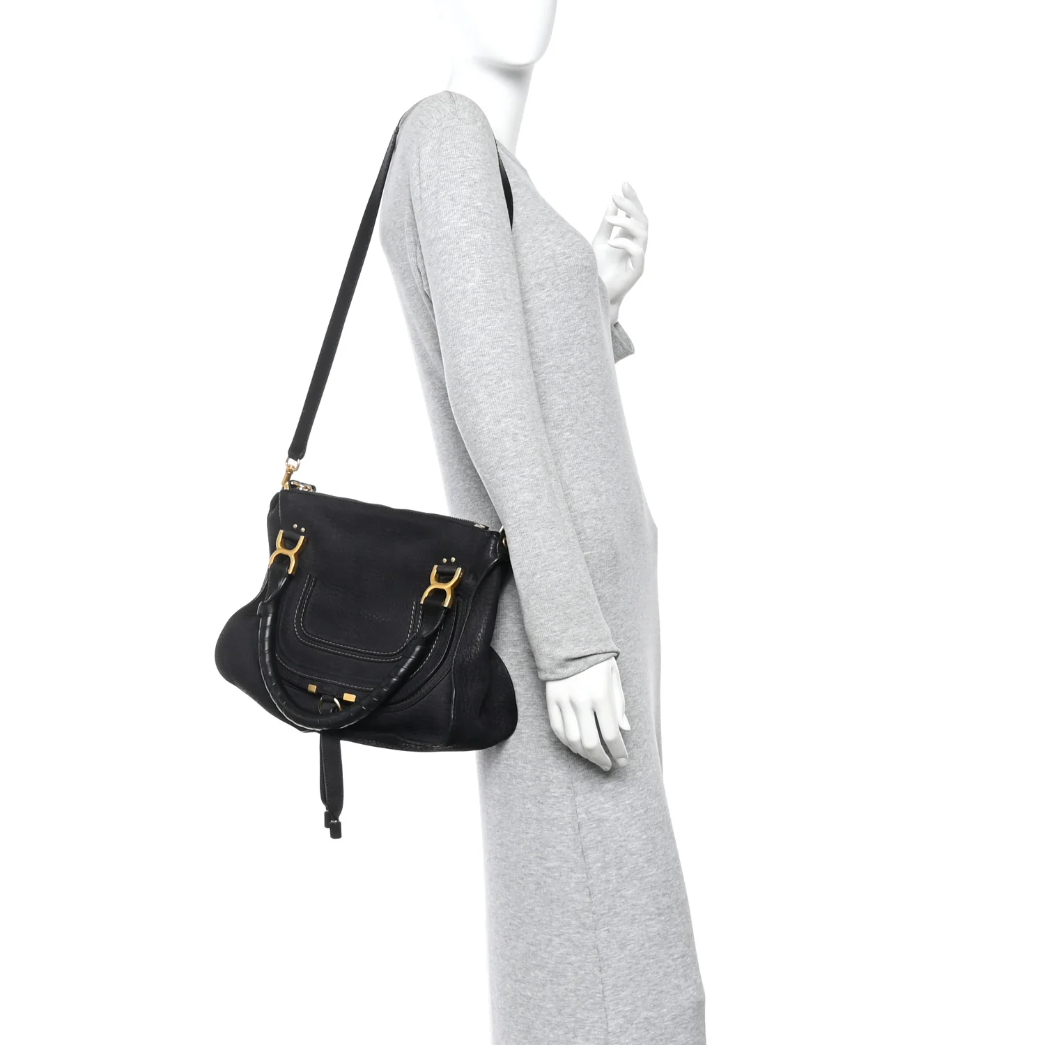 Nubuck Calfskin Medium Marcie Satchel Black