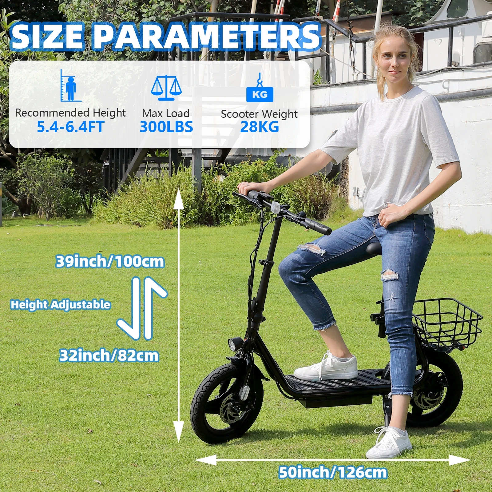 350W Electric Scooter with Seat for Adults, 15 Miles Range 20 Mph, 36V 5.2Ah Battery Moped, 14" Big Tire Commuter Electric Bike with Shock Absorbing, Black(Tape riser-350W/Black) - Image 8