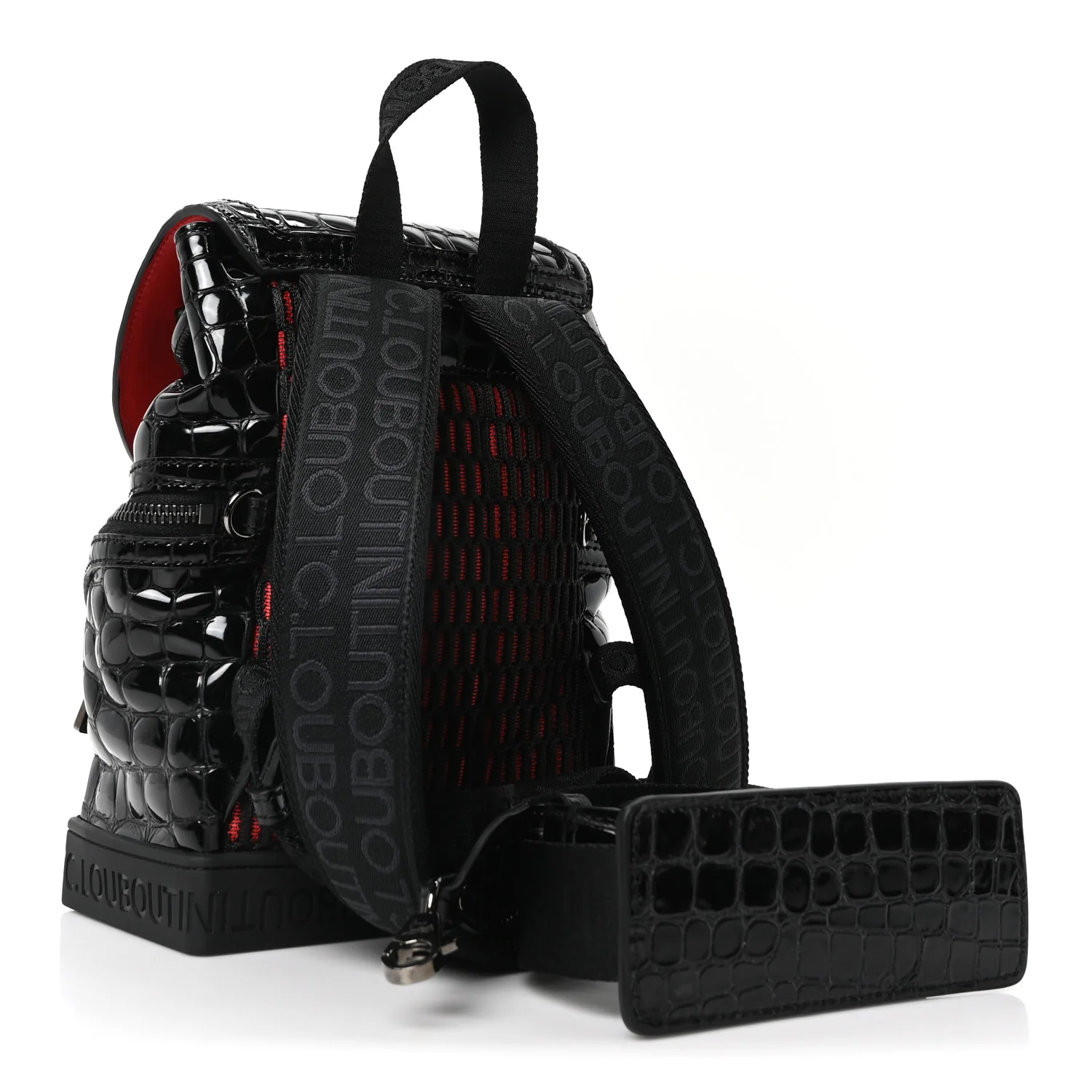 Calfskin Alligator Embossed Small Explorafunk Backpack Black