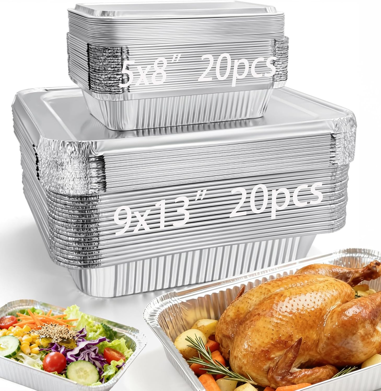 Notwoe® 30 Pack Disposable Aluminum Pans With Lids, 10x7.5 And 7.3x5.3 Square 6.9x4.3 Square Combo Set, Disposable Baking and Cake Pan(30 Pack with Lids)