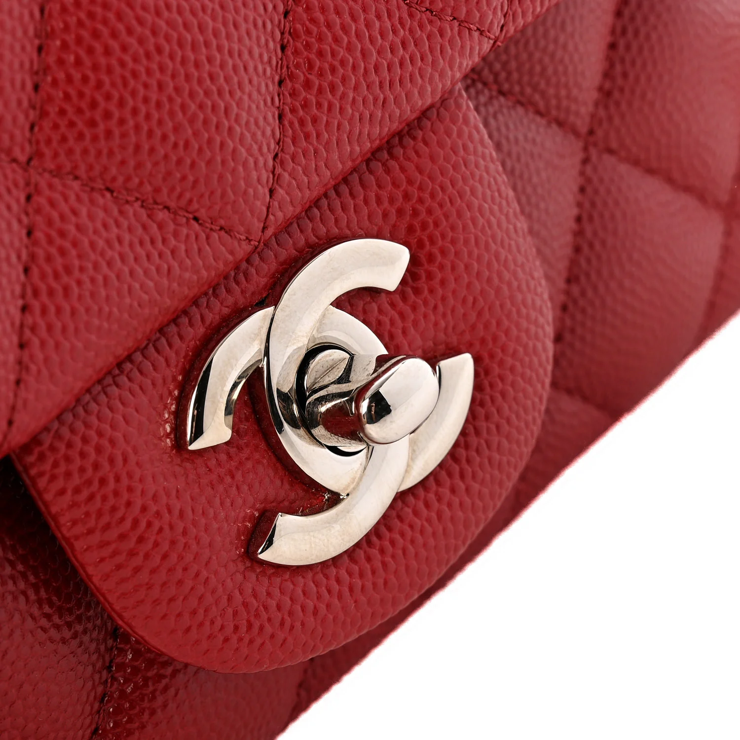 Caviar Quilted Mini Rectangular Flap Dark Red