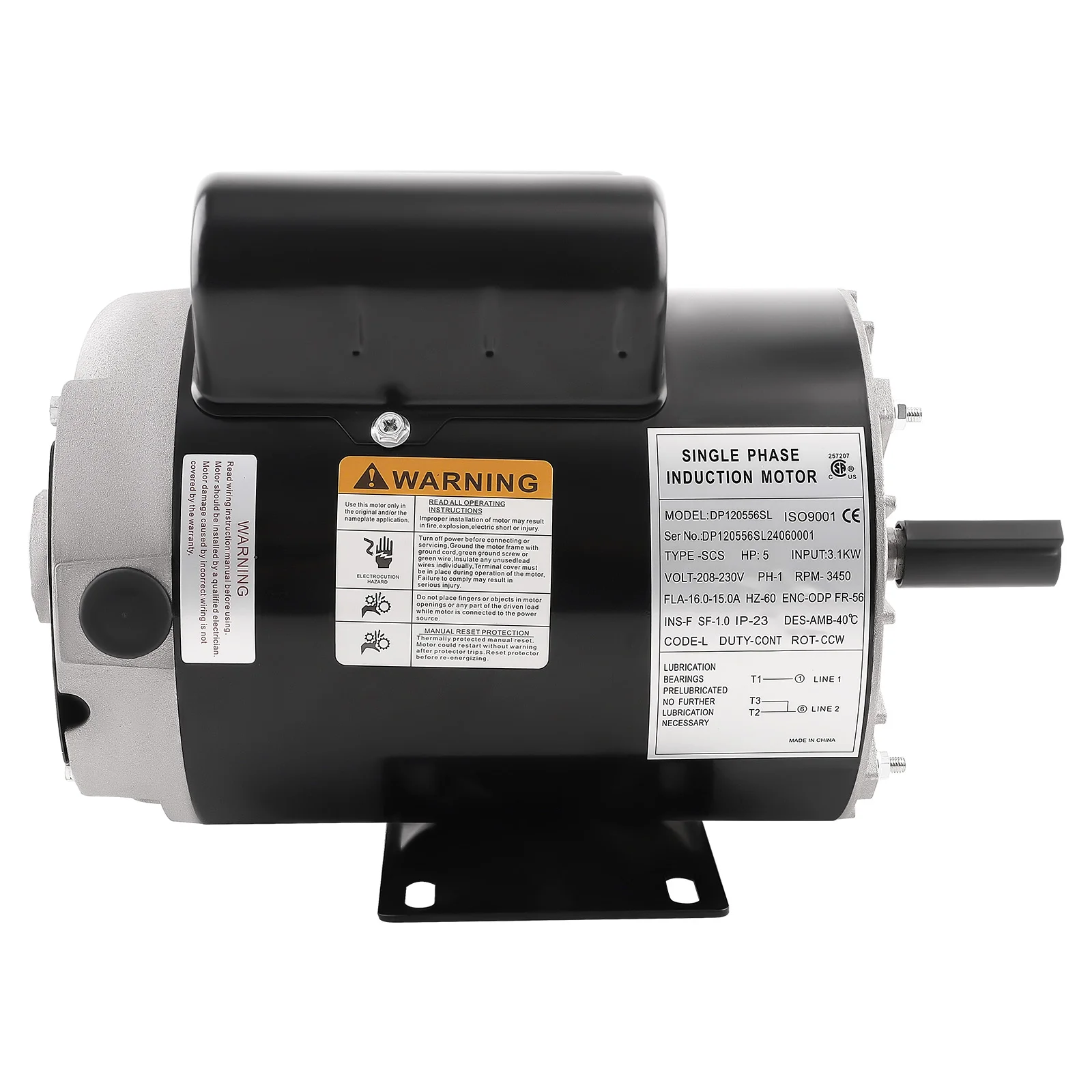 MaXpeedingrods 5HP SPL Air Compressor Electric Motor, 56 Frame 3450RPM, 230V 15 0Amps Voltage, 5/8" Keyed Shaft, CCW Rotation, 1 88" Shaft Length for Air Compressors Image 8
