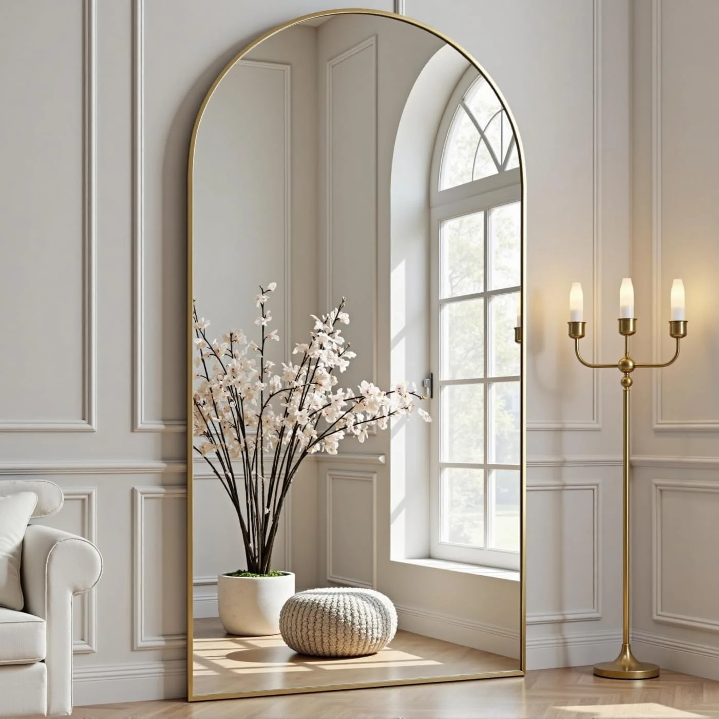 Arched Full Length Mirror, 71"x26" Large Floor Standing Body Mirror with Stand, Gold(Gold) - Image 4