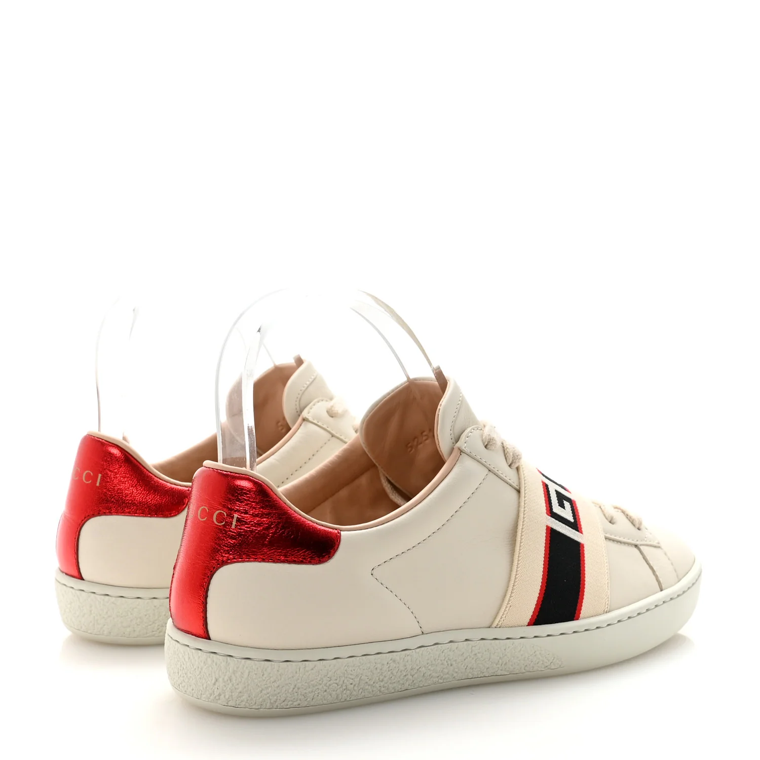 Calfskin Stripe Womens New Ace Sneakers 36 New Mystic White Ecru Red Flame