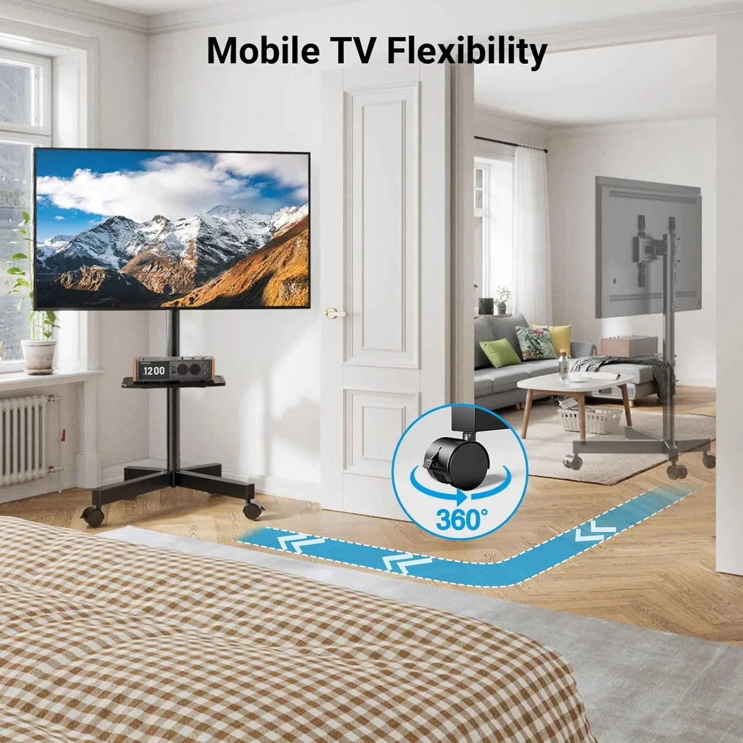 Perlesmith Mobile TV Stand for 23 60 Inch Lcd LED Flat Curved Panel Screen Tvs Tilt TV Cart Holds Up to 88LBS Portable Stand with Laptop She