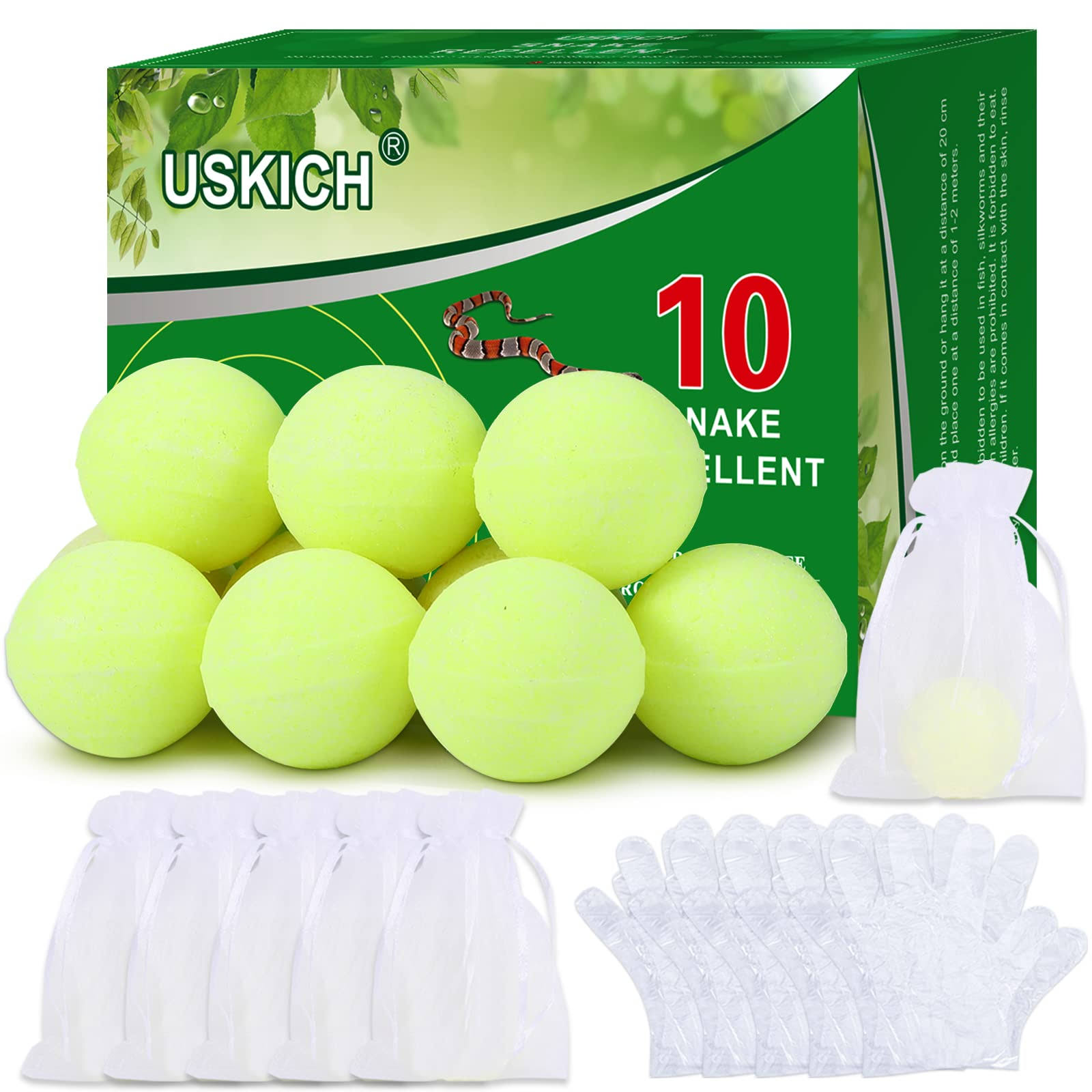 USKICH 10 Pack Snake Away Repellent, Snake Repellent Balls for Repelling Outdoors Indoor Snakes Rats and Other Pests, for Yard Lawn Garden Camping
