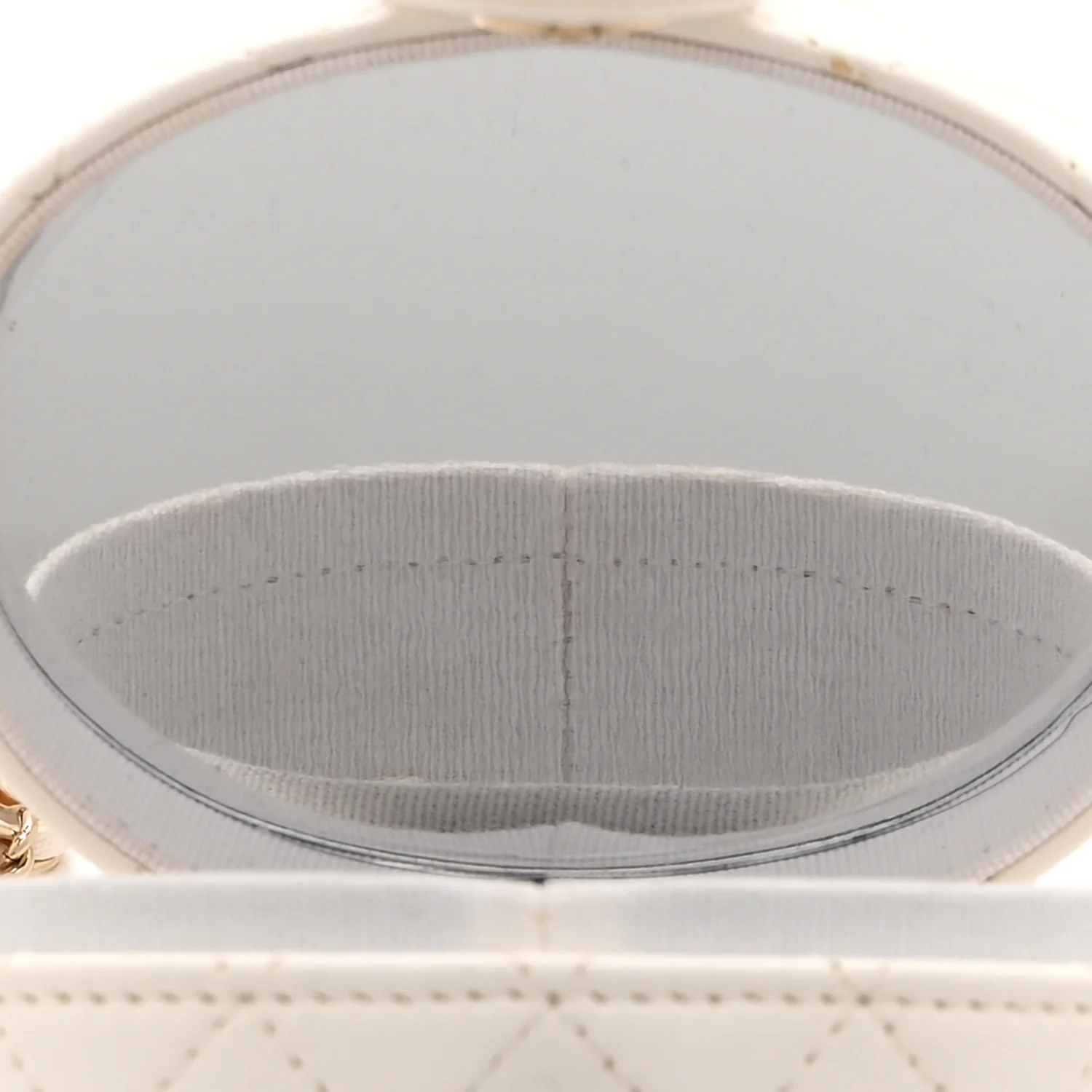 Lambskin Quilted Round Mini Vanity Case With Chain Case With Chain White
