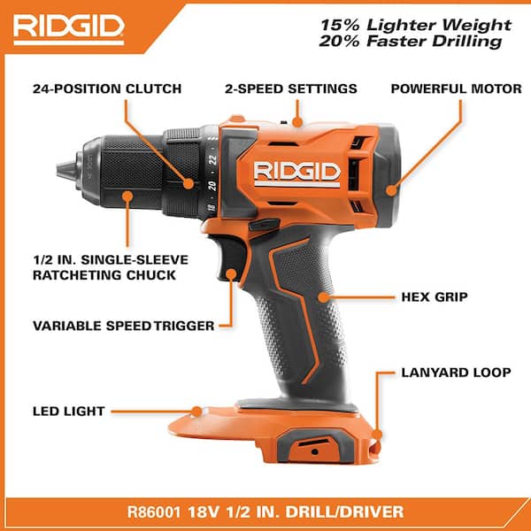 18V Cordless 2 Tool Combo Kit with 1/2 in Drill/Driver, 1/4 in Impact Driver, (2) 2 0 Ah Batteries, Charger, and Bag Image 3