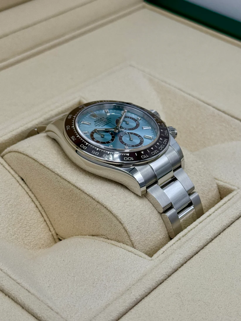 [Super Clone]Rolex Daytona 40mm Platinum Ice Blue Diamond Baguette Dial  m126506-0002