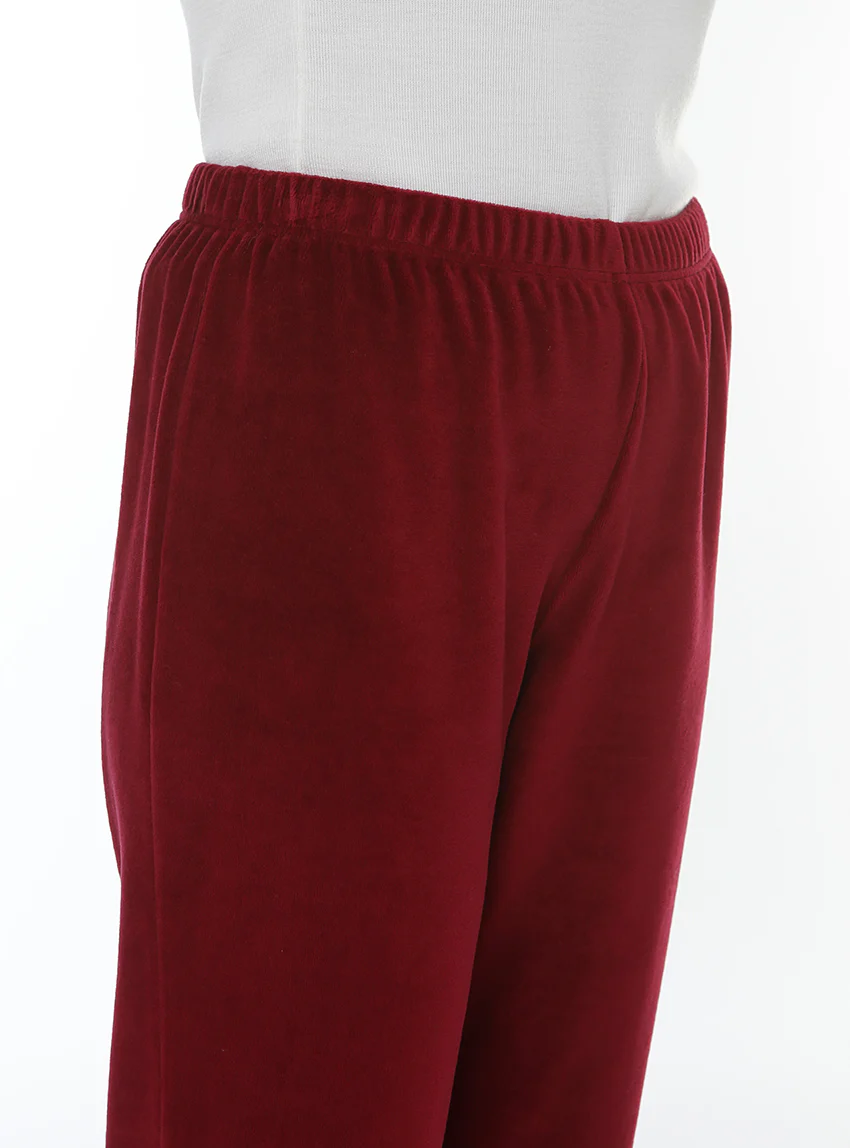 Pantalon velours femme rouge griotte