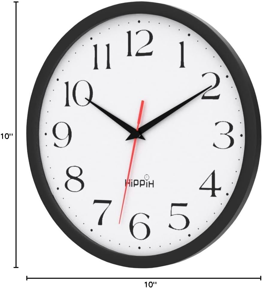 HIPPIH 10 Inch Wall Clock, 2Pack Silent Non Ticking Battery Operated Clocks| Black Analog Clock| Living Room, Office, Classroom, Bedroom, Kitchen, Bathroom| Modern Simple Style| Easy to Read| Accurate