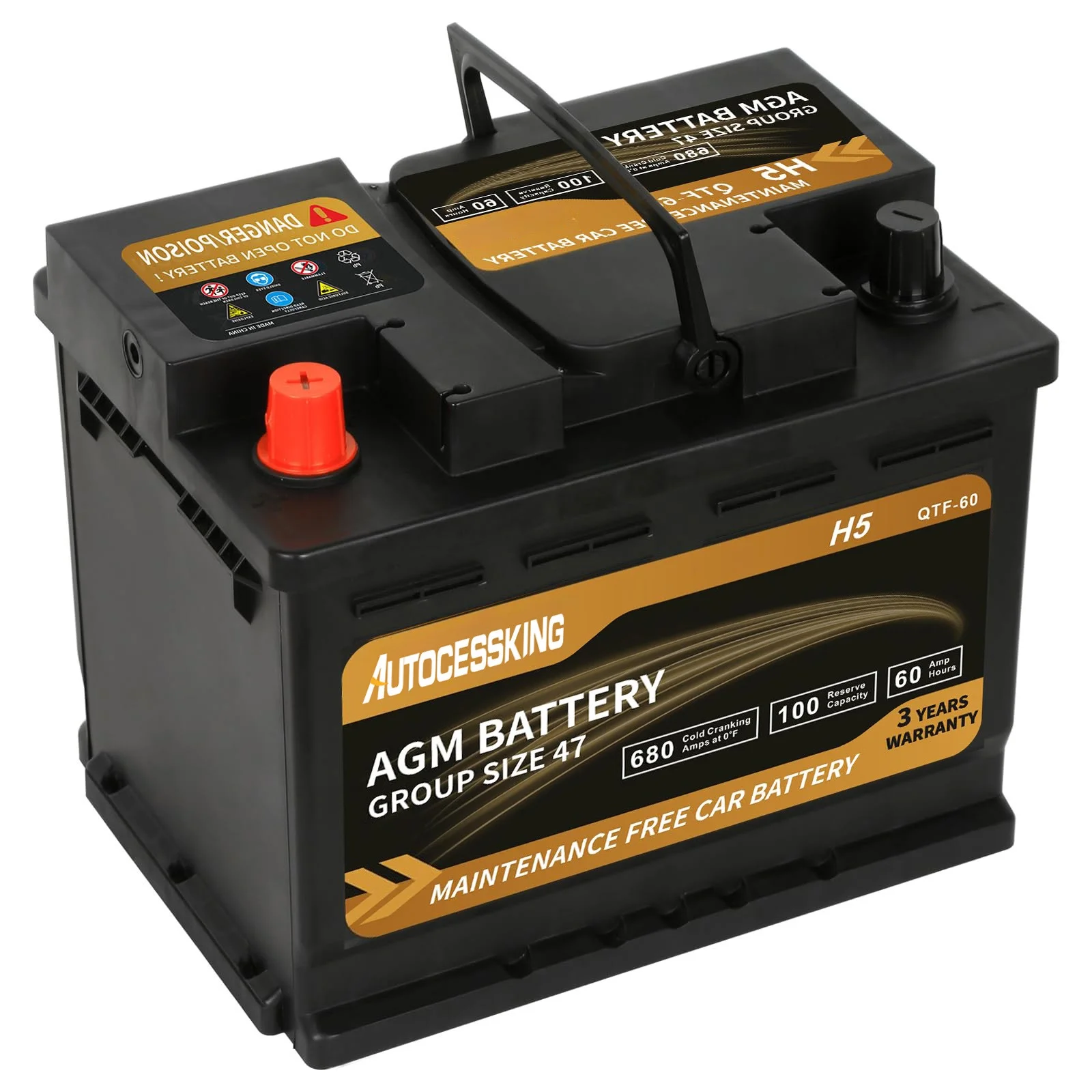 Platinum AGM Battery, Group 47 Rechargeable Automotive Batteries for Car, 12V H5 680CCA 60Ah 100RC(47) - Image 6