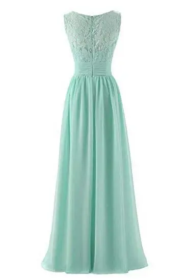 Mint Green V Neck Long Simple Pleated Bridesmaid Dress with Lace  DMM57