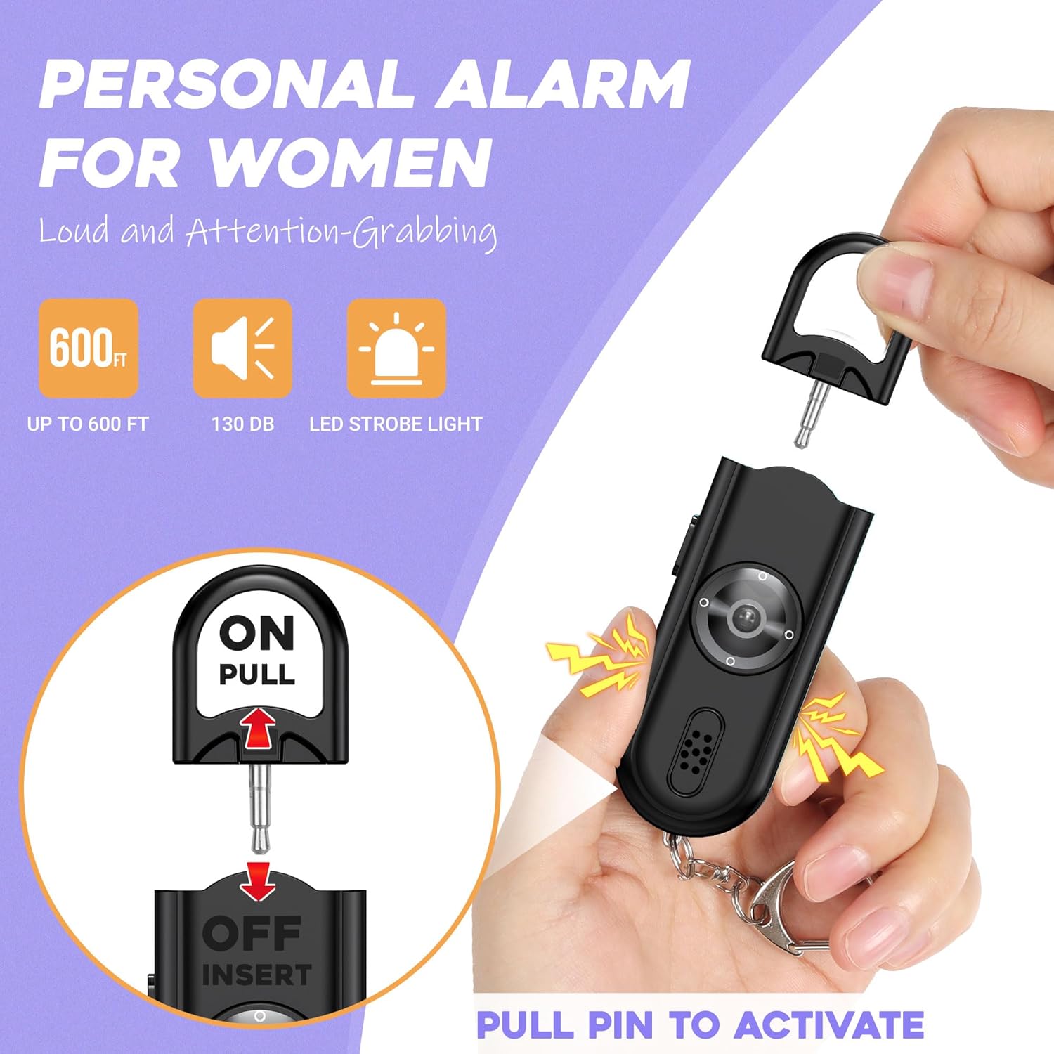 Personal Alarm for Women Girls, Loud Siren, 2 in 1 Light, Safe Sound Alarm, Double Speakers Help Kids, Elderly Emergency Call-Black