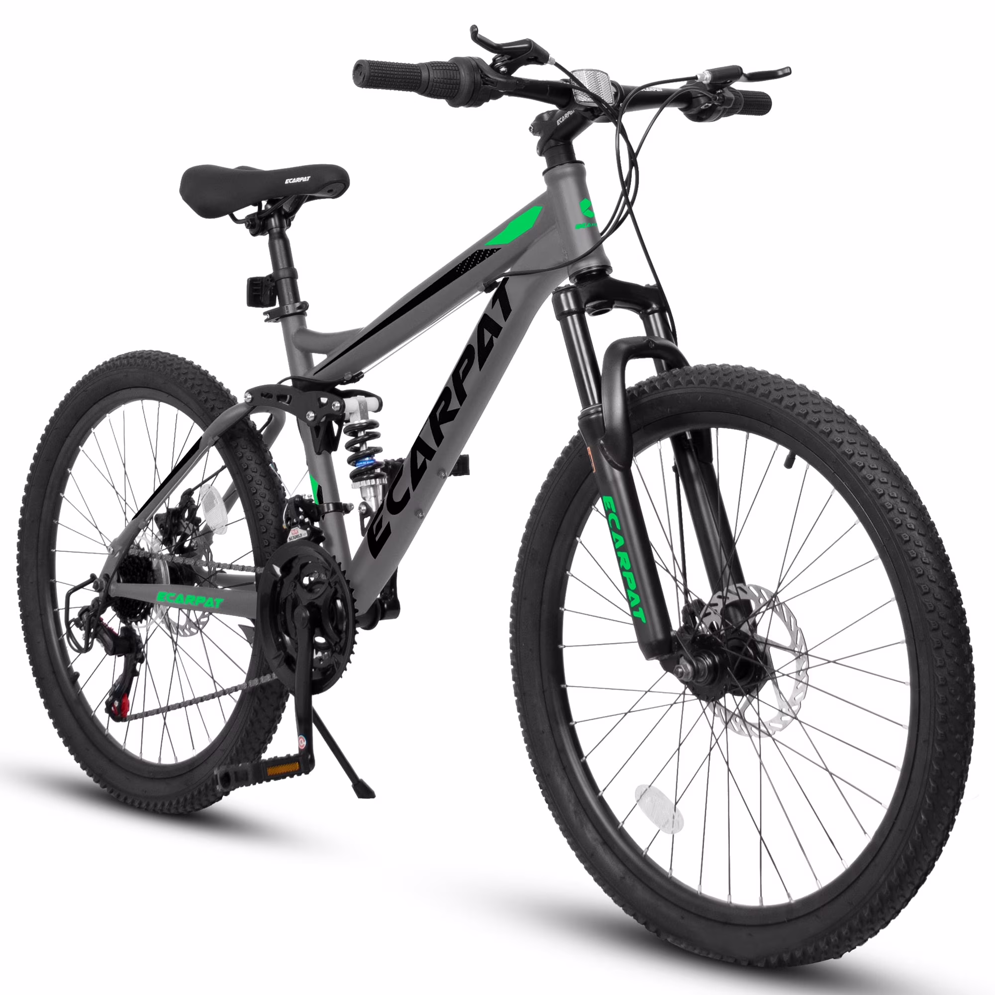Aezusy Mountain Bike 24 Inch Wheels, 21-Speed Full Suspension Mens Womens Trail Commuter City Mountain Bike, Carbon Steel Frame Disc Brakes Bicycles