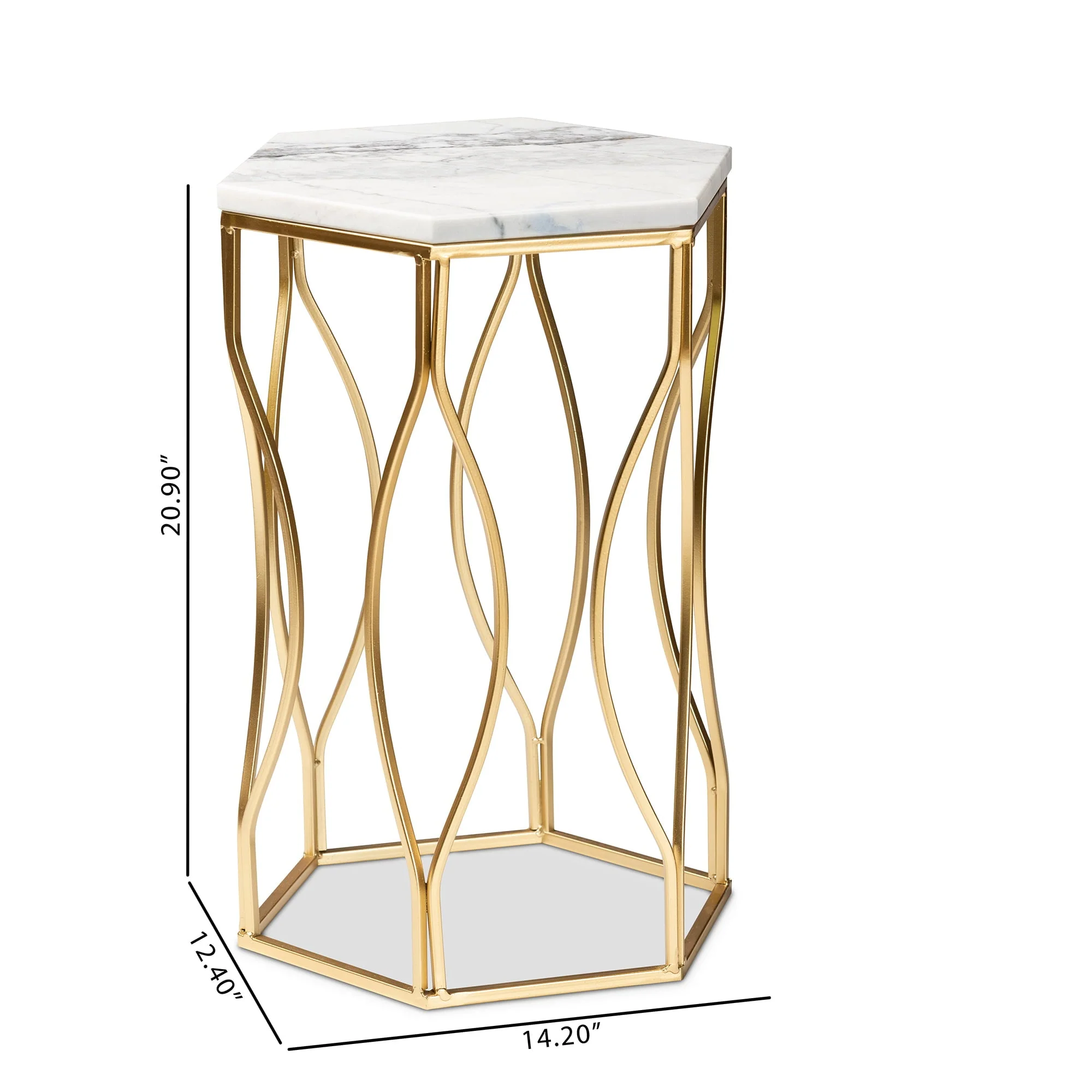 Baxton Studio Kalena Modern and Contemporary Gold Metal End Table with Marble Tabletop Image 8