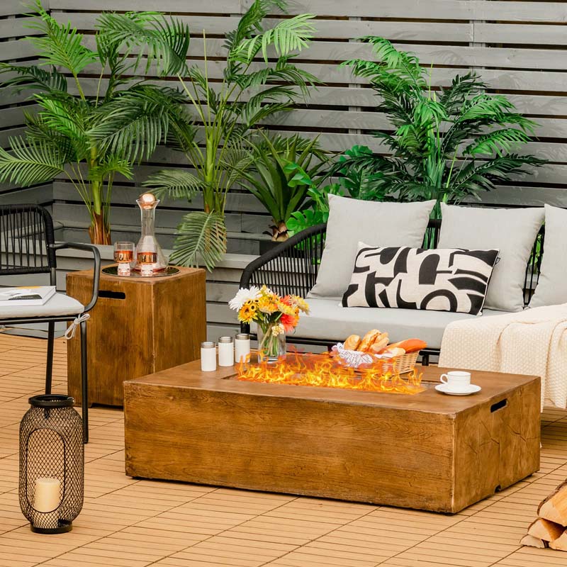 2-Piece Propane Fire Pit Table Set with 20 Gal. Tank Side Table, 48" 50,000 BTU Rectangular Outdoor Gas Fire Table w/Waterproof Cover for Patio Garden