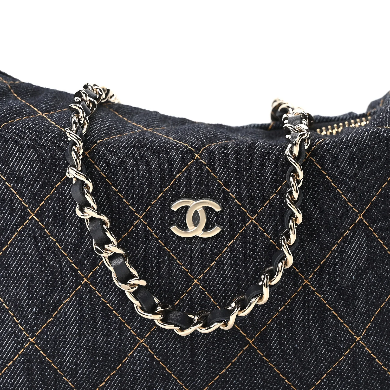 Denim Quilted Hobo Clutch With Chain Dark Blue Orange