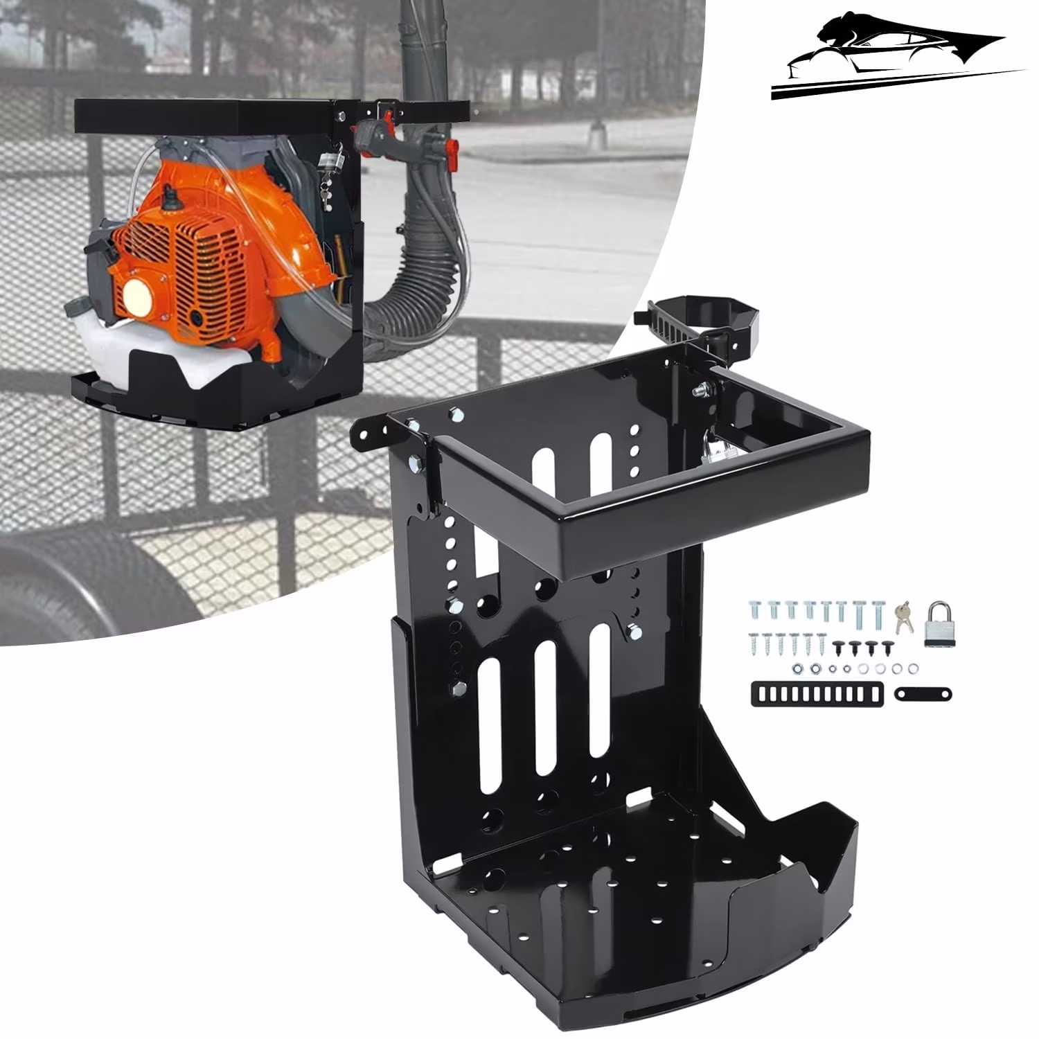 Backpack Blower Rack Holder with Lock Fit for Backpack Leaf Blowers Fit for Open and Enclosed Landscape Trailer Truck Adjustable