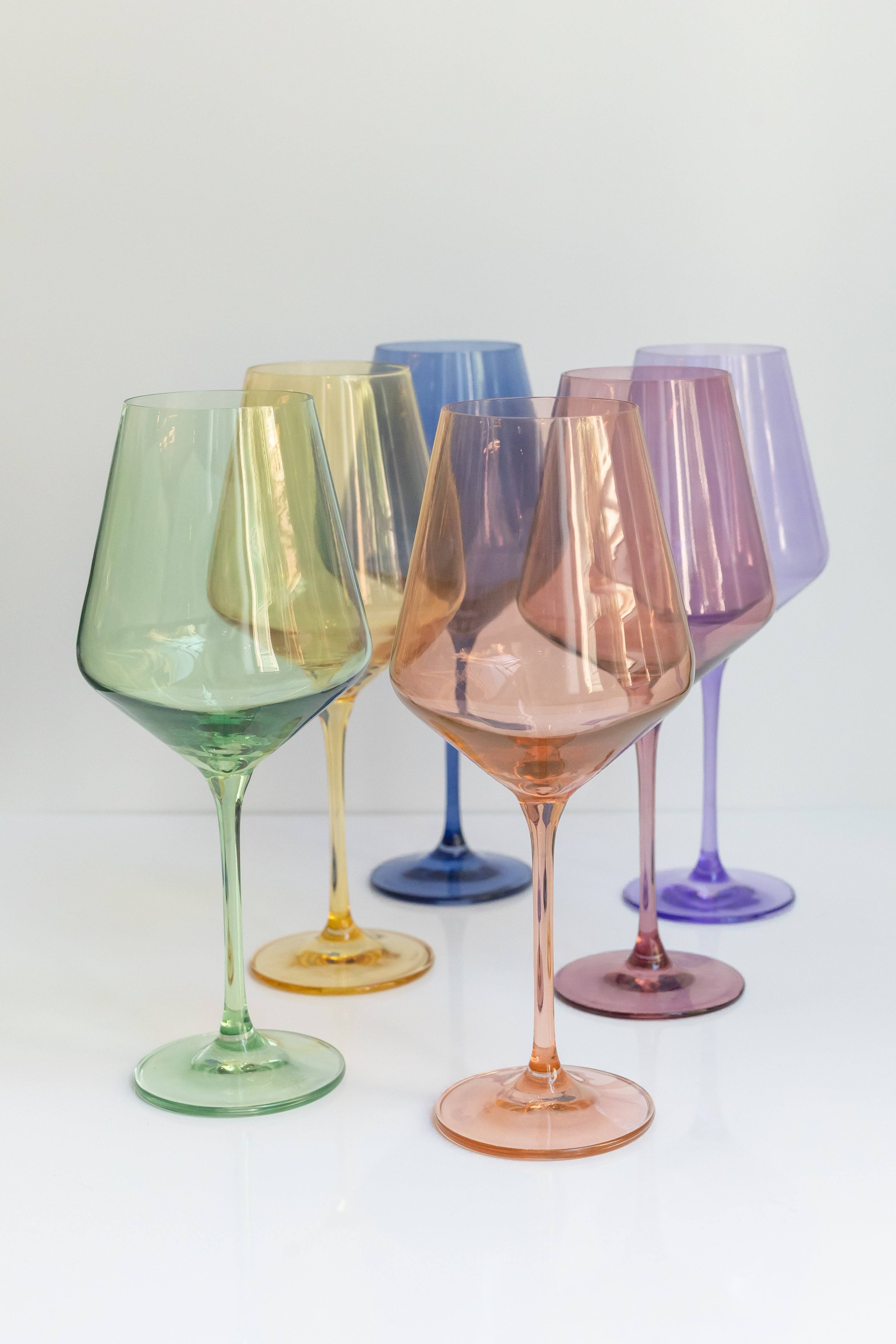 Estelle Colored Glass - Pastel Mixed Colored Wine Stemware - Set of 6