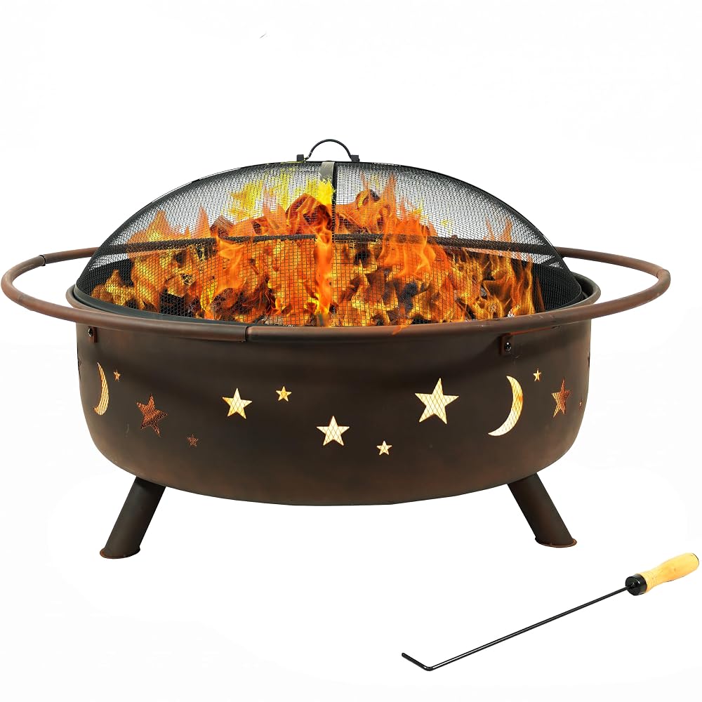 Sunnydaze Cosmic 42" Large Fire Pit for Outside Wood Burning, Round, Metal
