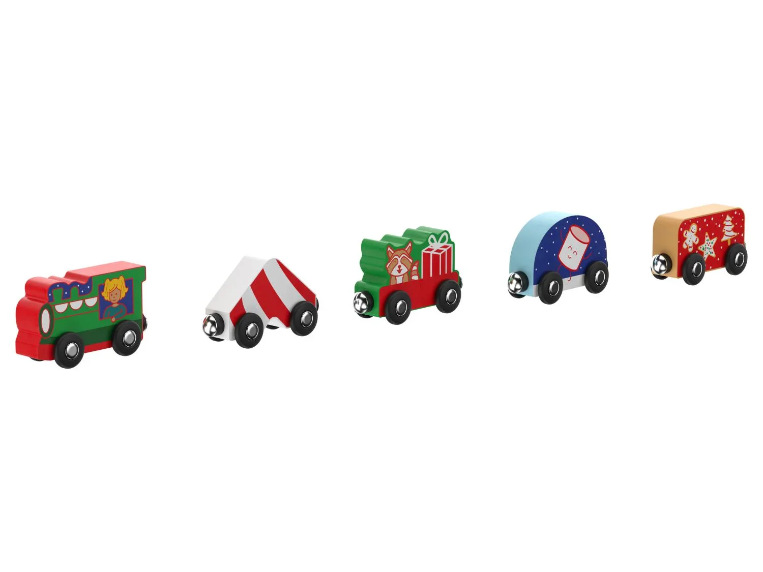 Train de Nol en bois, 5 pices